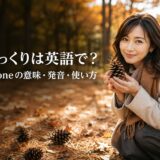 秋の公園で松ぼっくりを手にする女性とpine coneの英語表現
