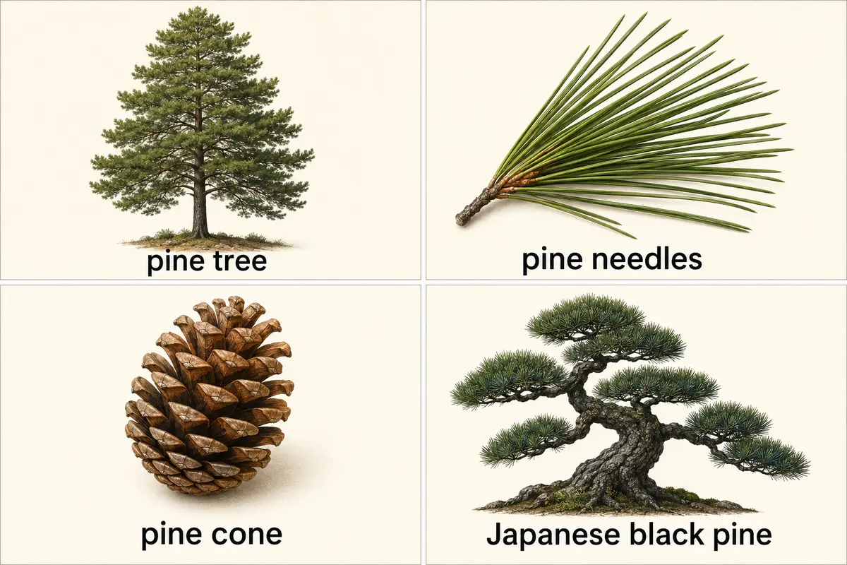 pine tree、pine needles、pine cone、Japanese black pineの違い