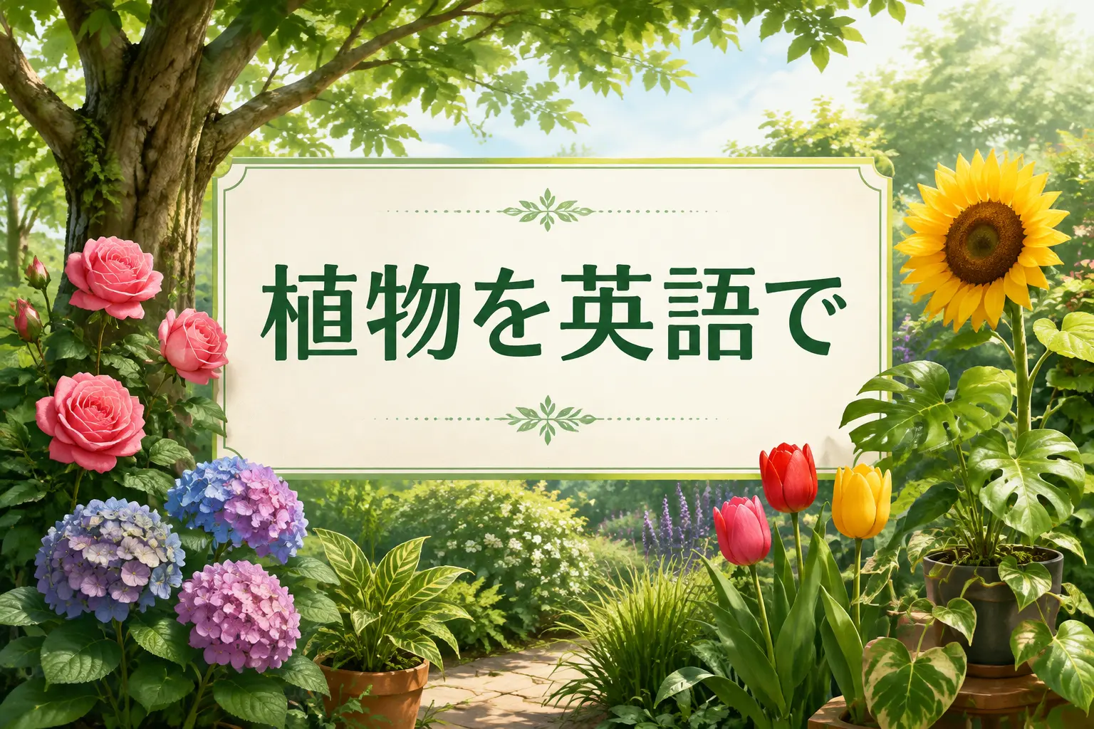 植物を英語で紹介する花・木・草・観葉植物のイラスト
