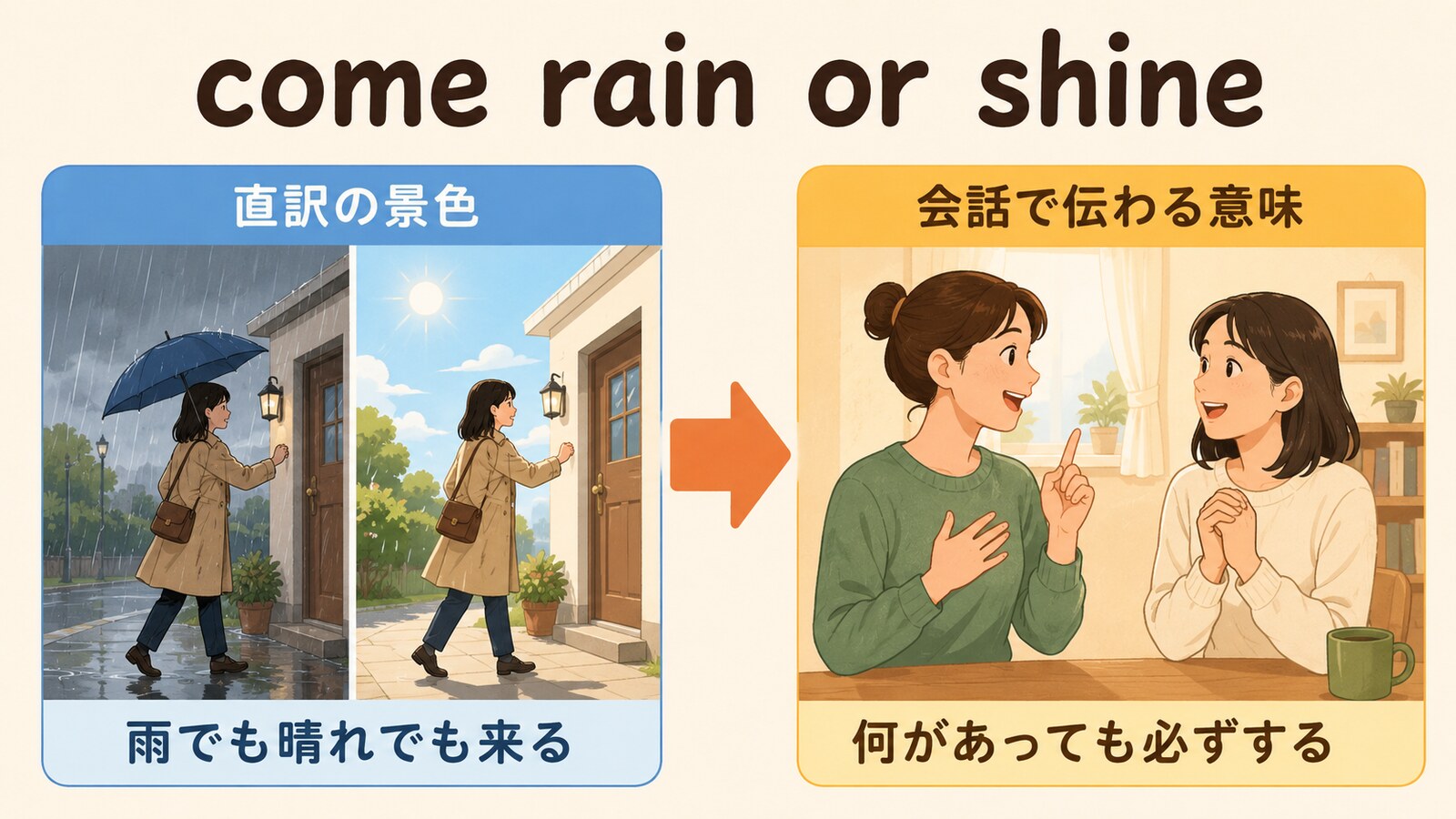 play it by earの直訳と会話での意味を比較するイラスト