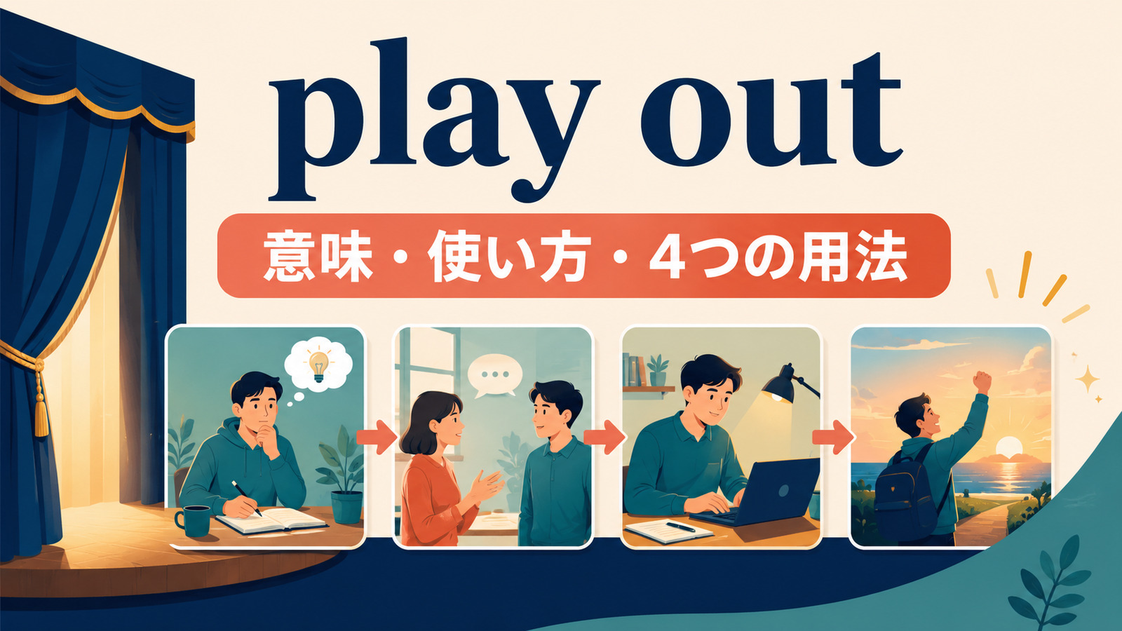 play outの意味・使い方・4つの用法を解説するアイキャッチ画像