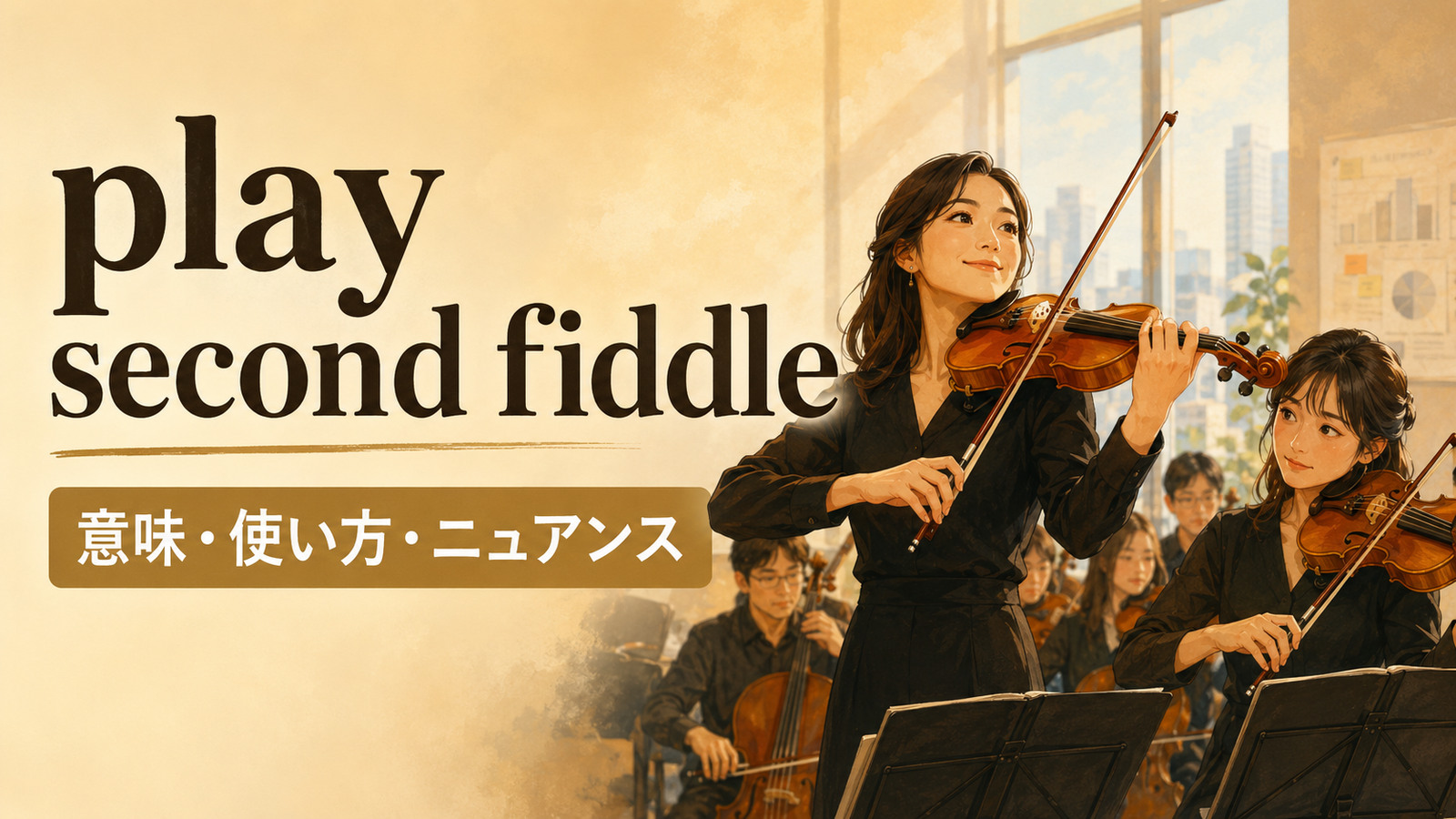 play second fiddleの意味・使い方・ニュアンスを表す第1・第2バイオリン奏者のイラスト