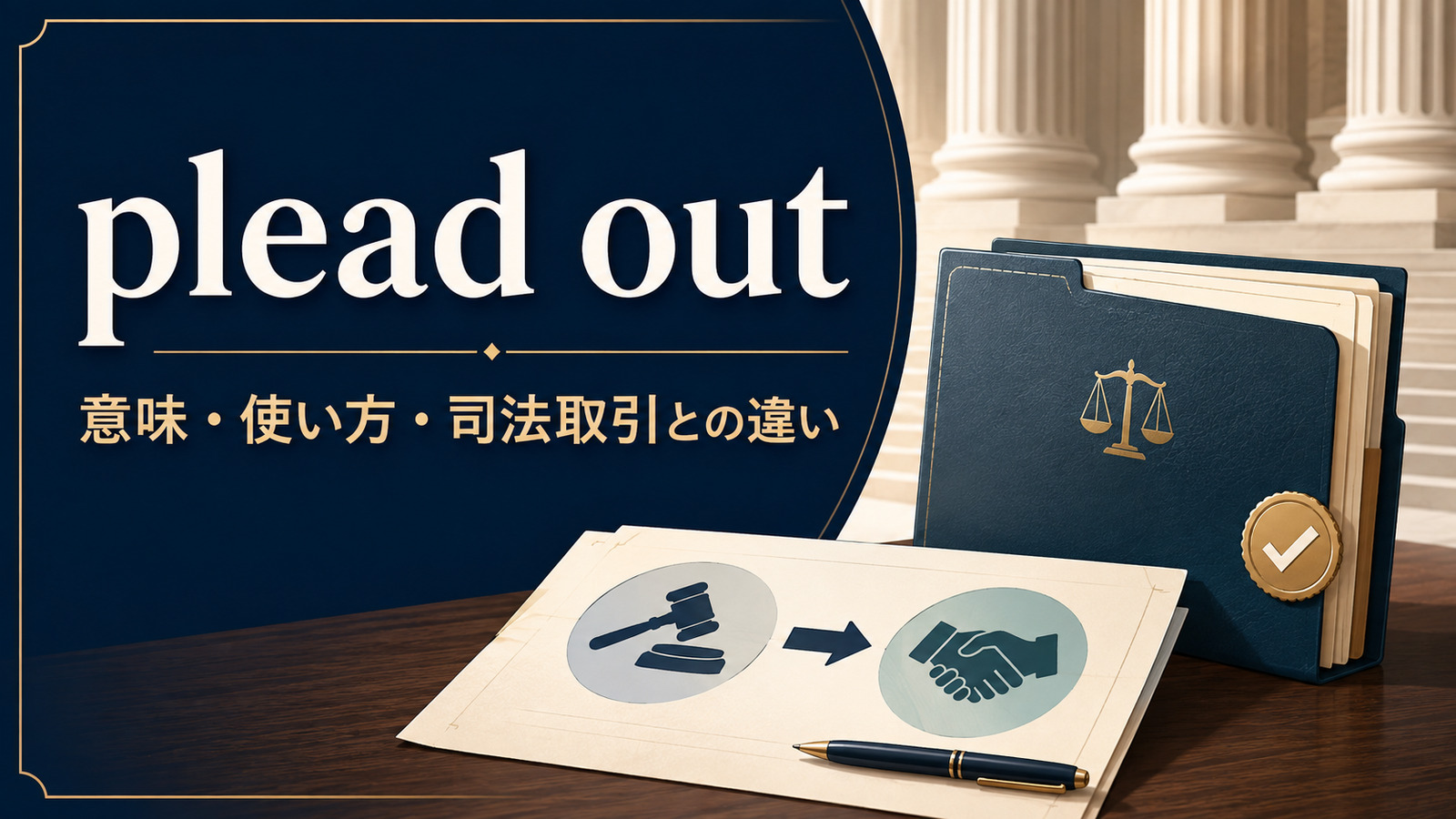 plead outの意味・使い方・司法取引との違いを解説するアイキャッチ画像