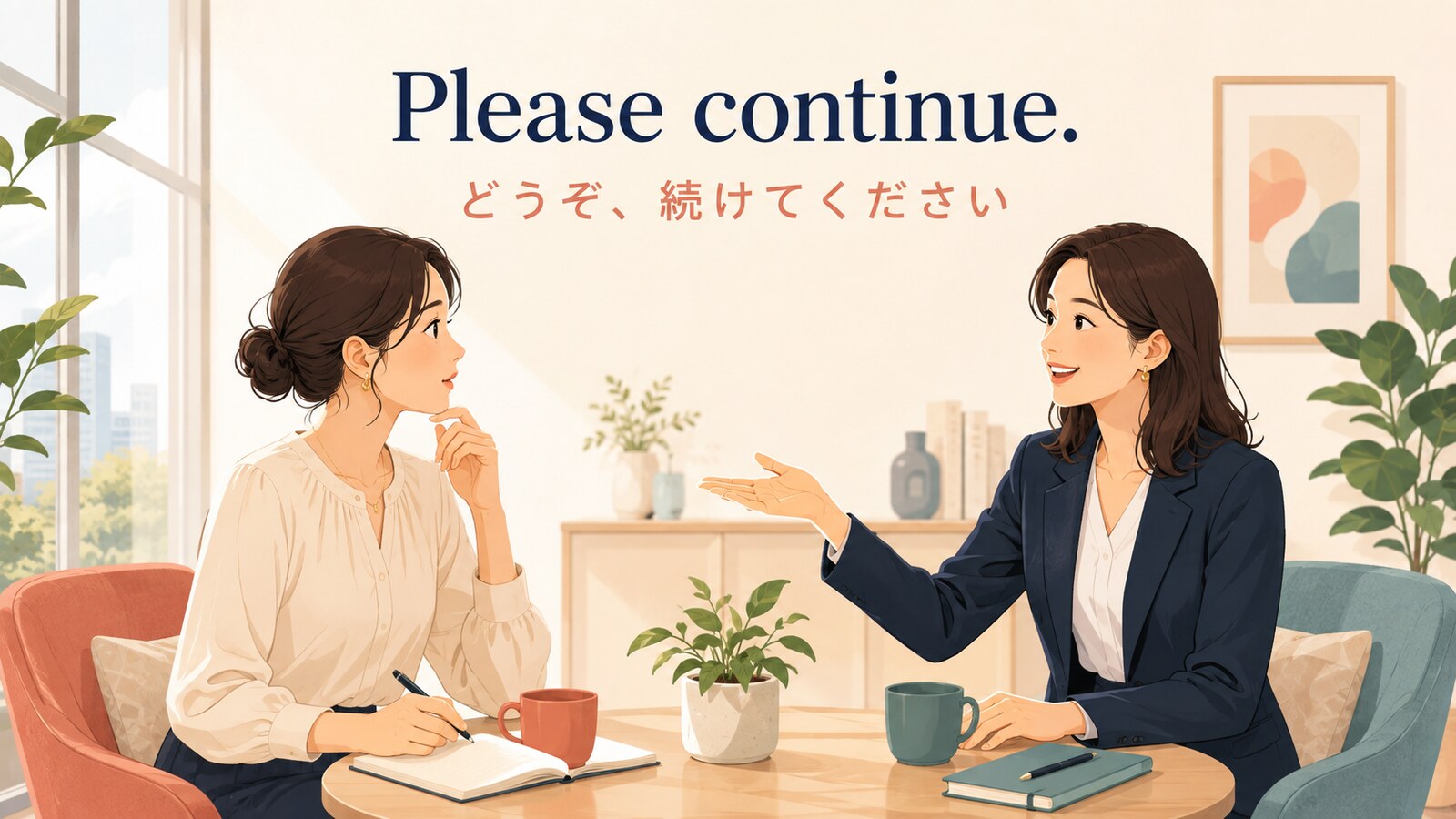 Please continue. と相手に話の続きを促す英会話場面