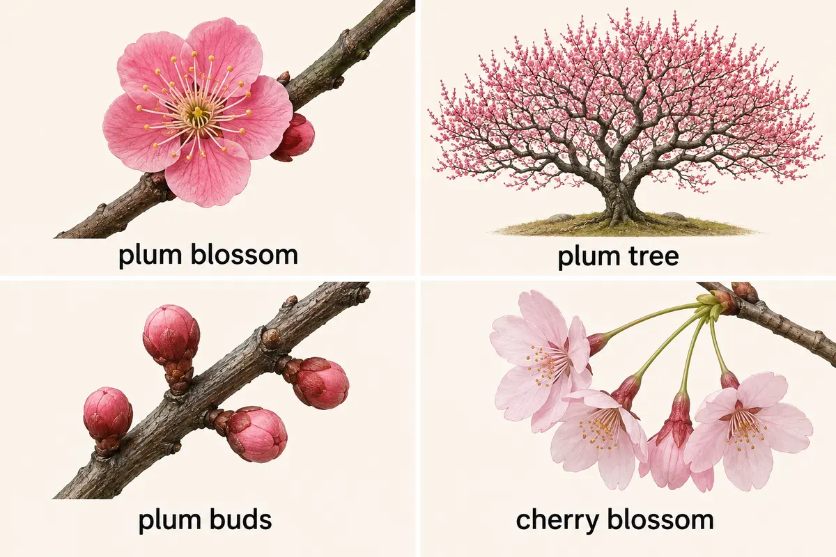 plum blossom、plum tree、plum buds、cherry blossomの違い