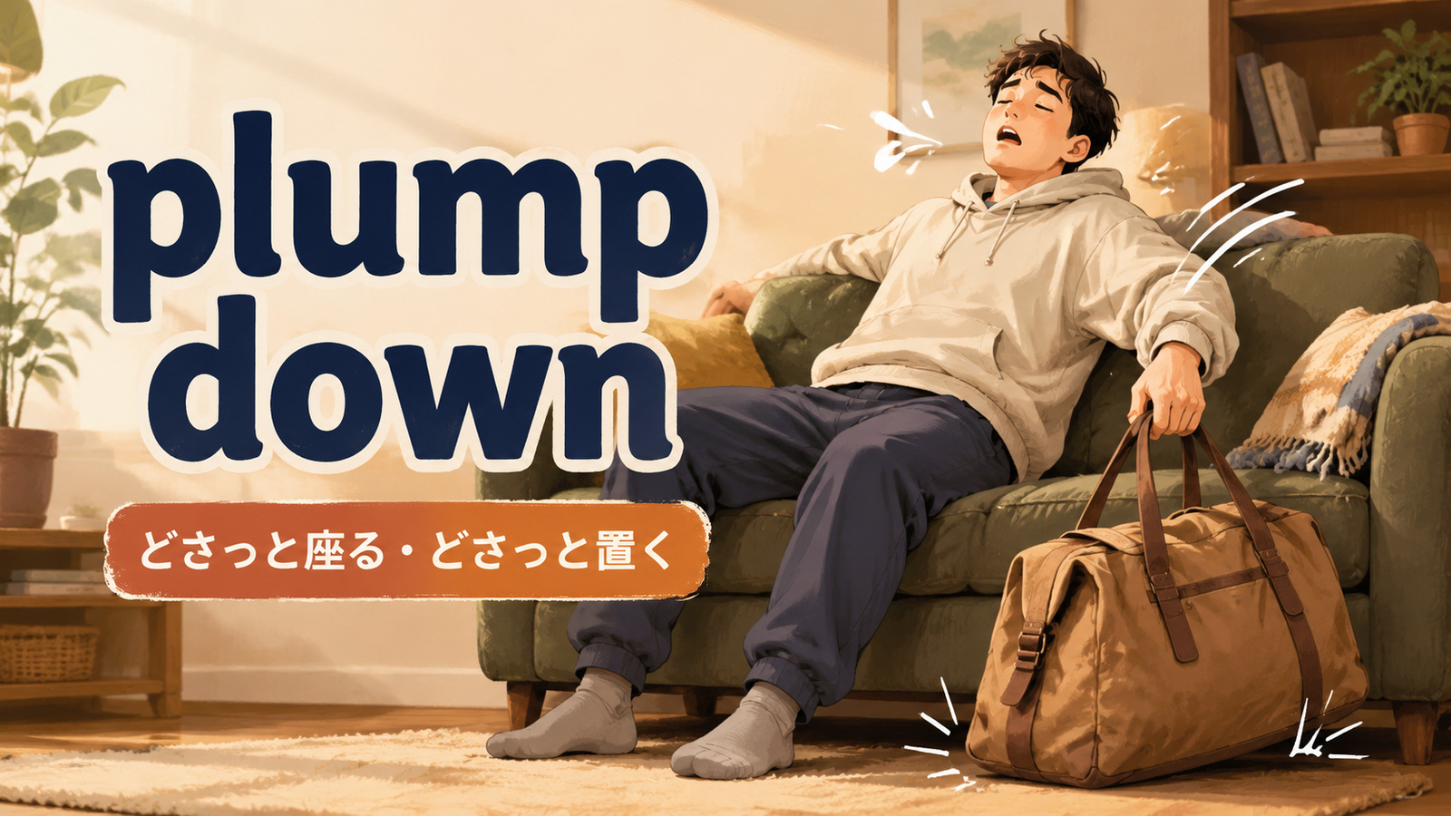 plump downのどさっと座る・どさっと置くという意味