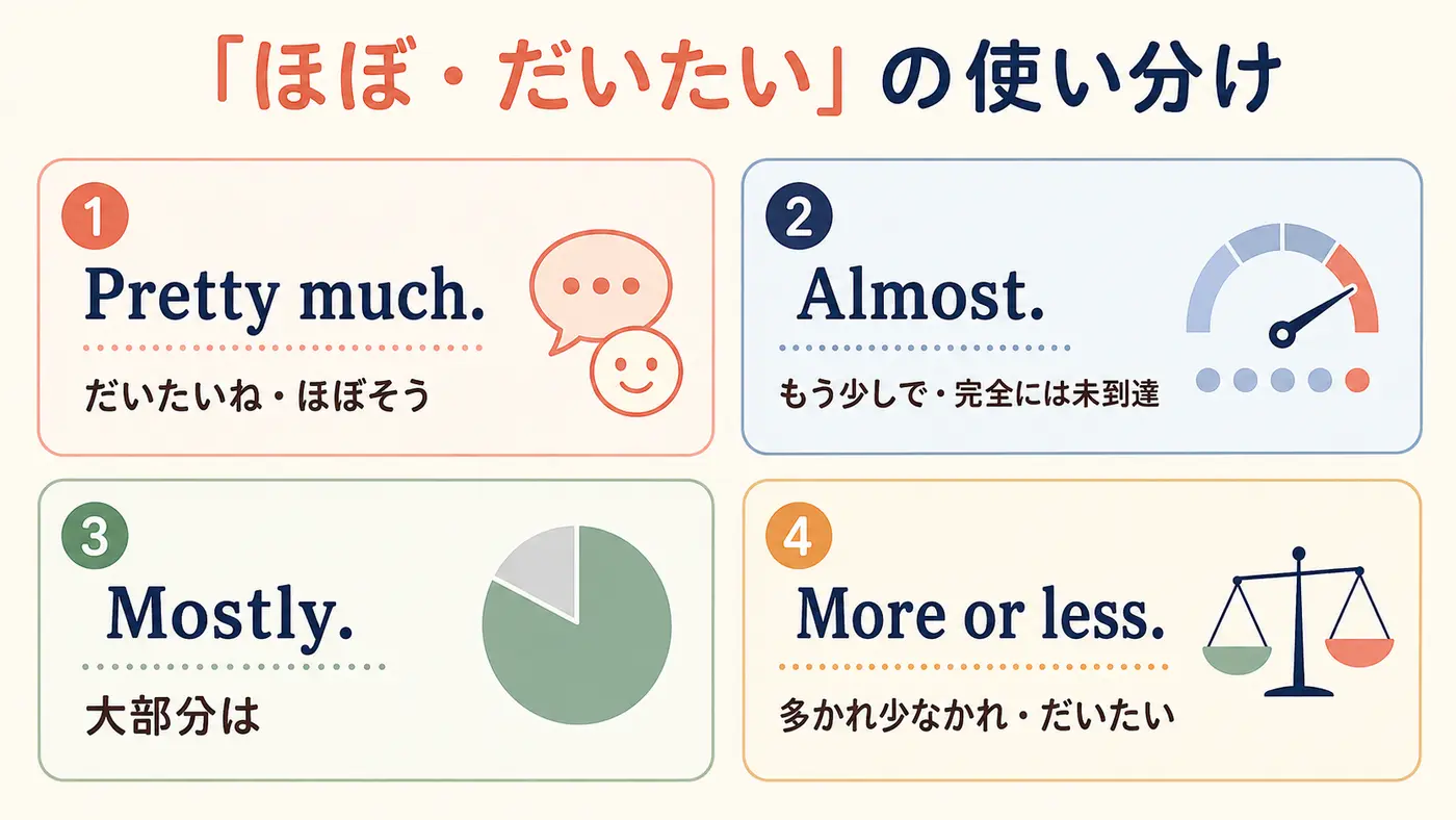 Pretty much・Almost・Mostly・More or lessの意味と違い