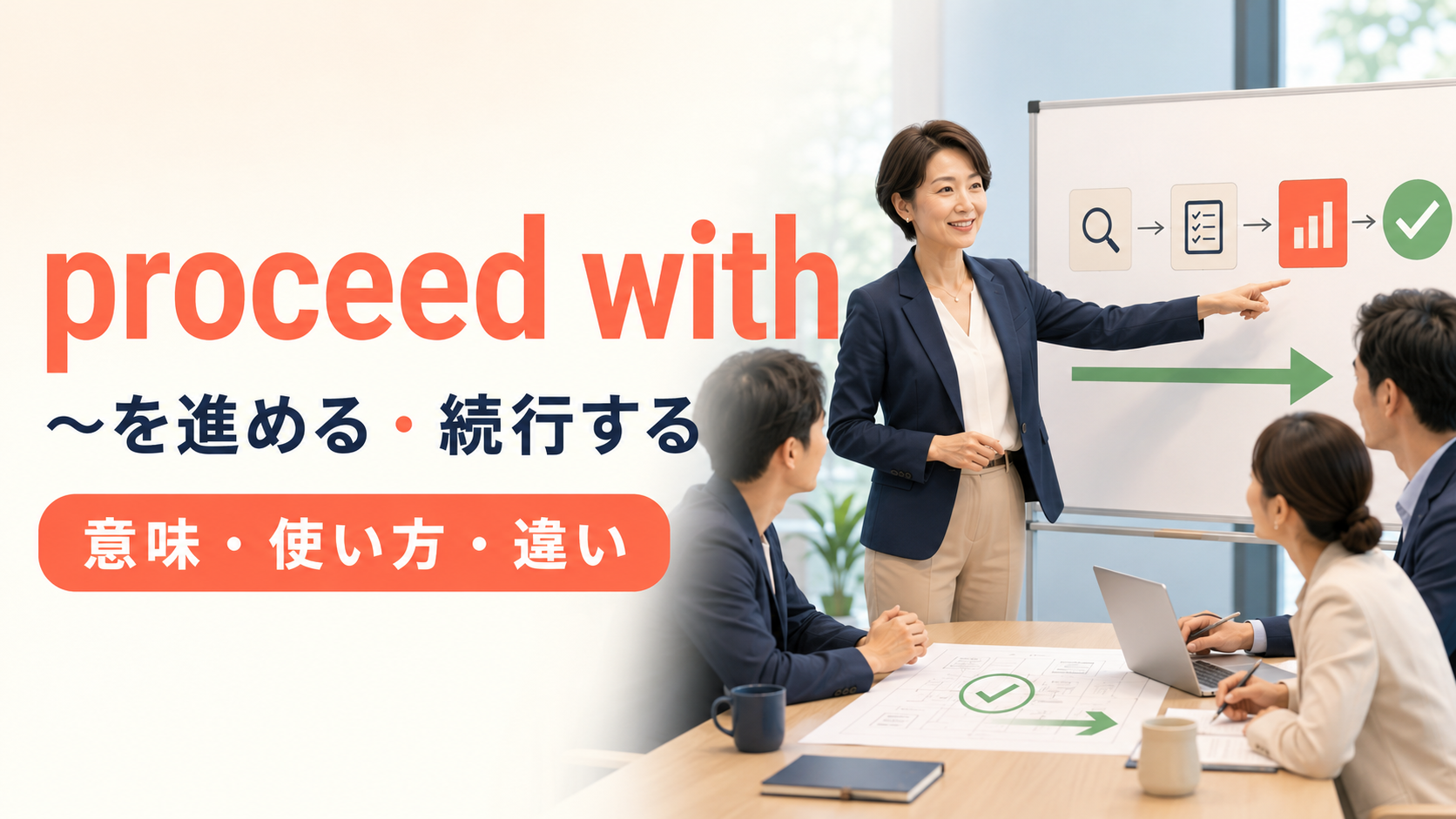 proceed withの意味は？「〜を進める」の使い方とproceed to・go ahead withとの違い
