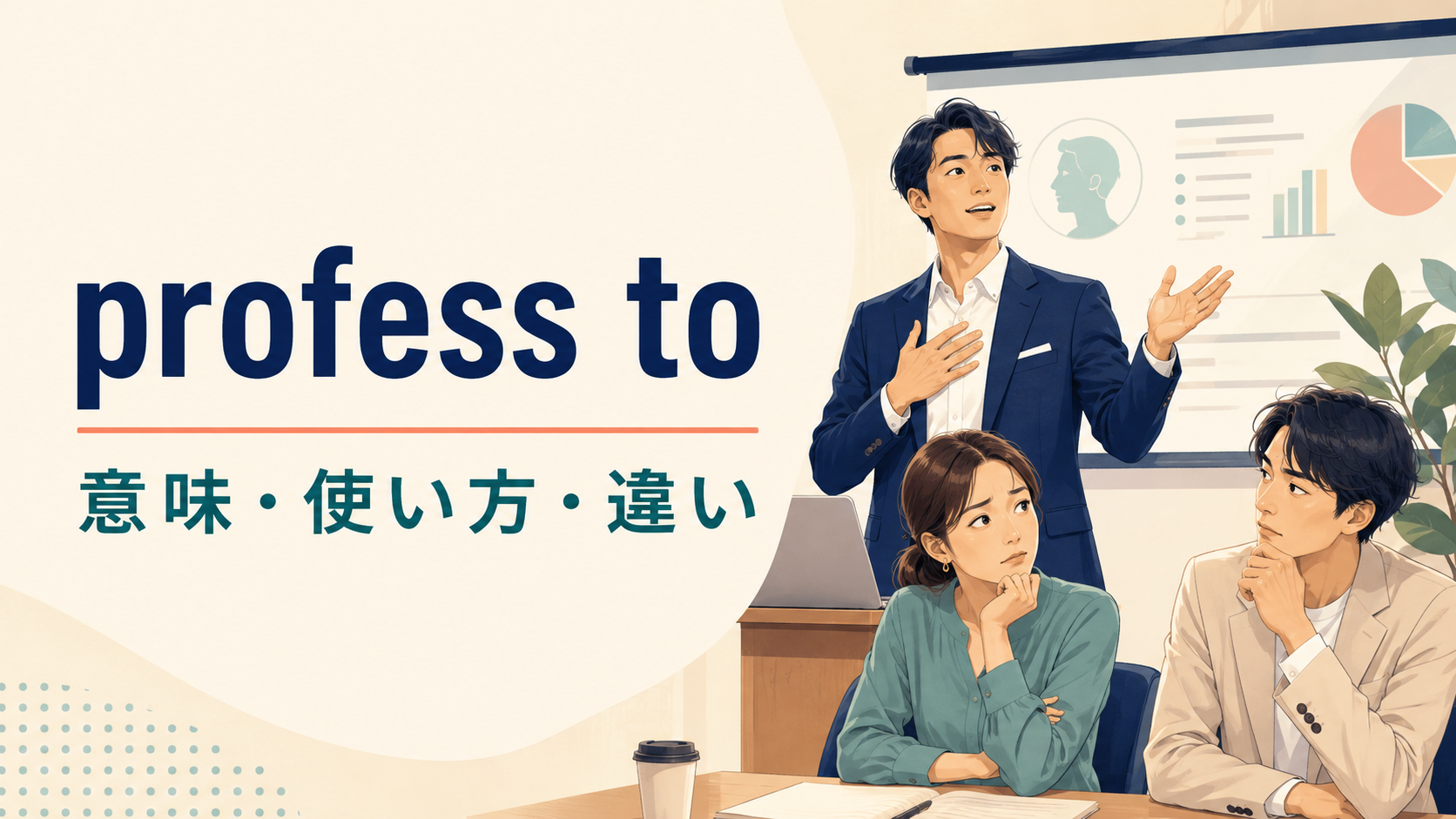profess toの意味・使い方・違いを解説するアイキャッチ画像