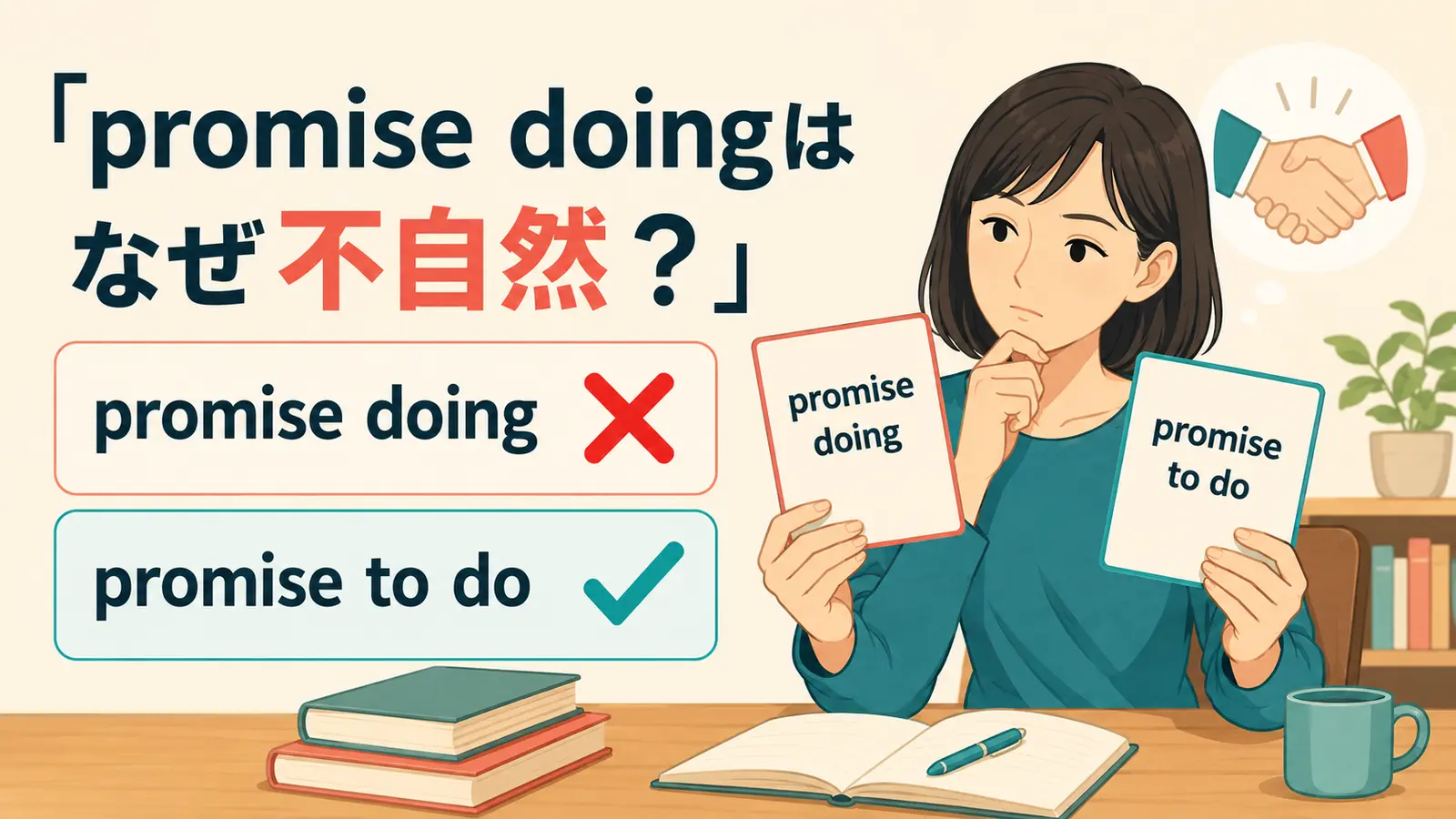 promise doingとpromise to doの違いを示すアイキャッチ画像