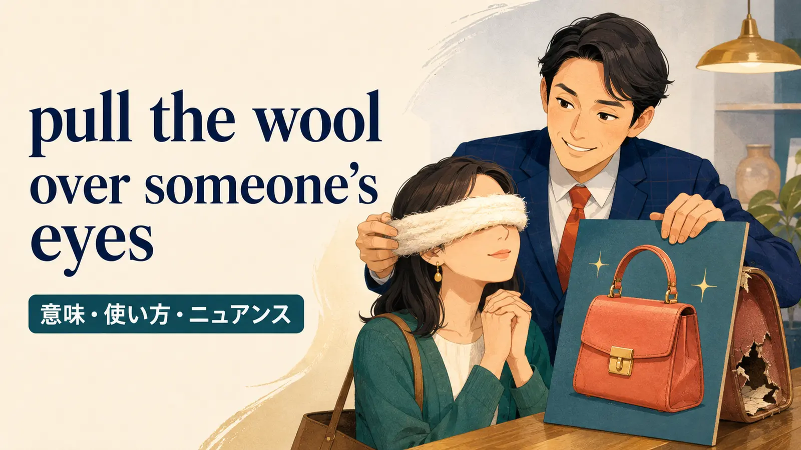 pull the wool over someone’s eyesの意味と使い方を示すアイキャッチ