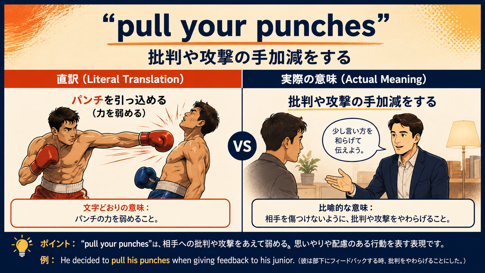 pull your punchesの直訳と実際の意味を比較した解説
