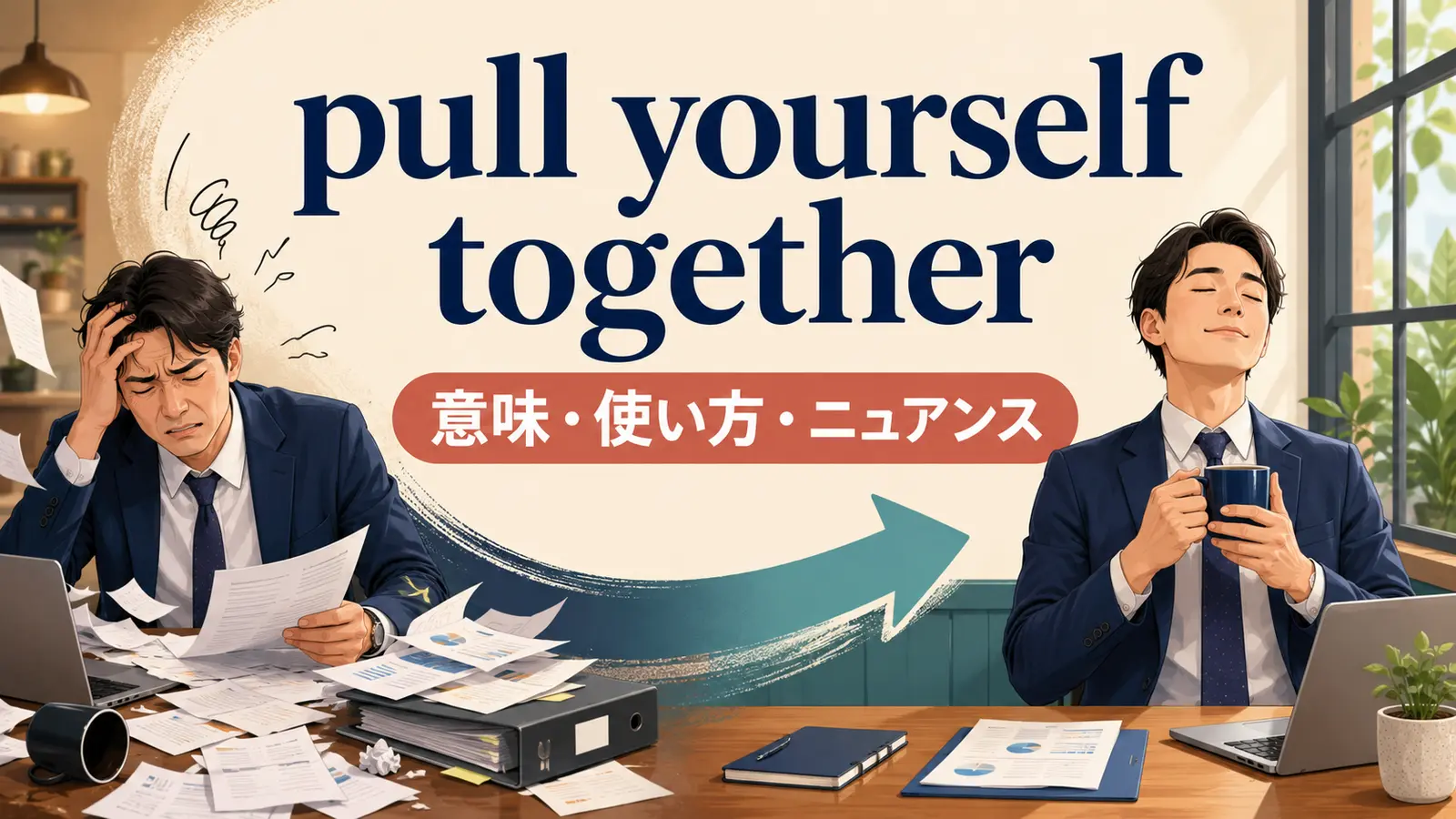 pull yourself togetherの意味・使い方・ニュアンスを解説するアイキャッチ画像