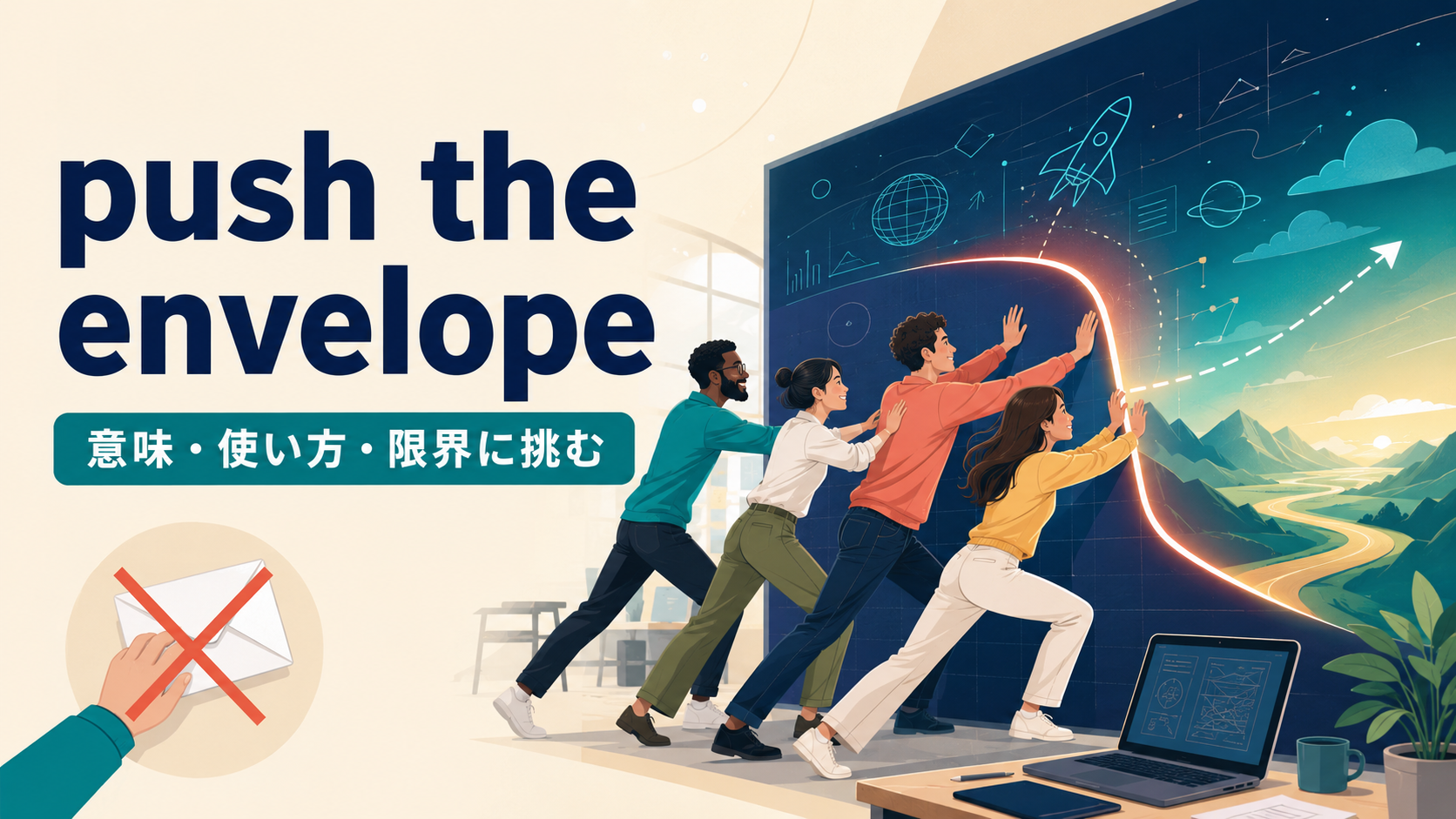 push the envelopeの意味・使い方・限界に挑むニュアンスを示すアイキャッチ