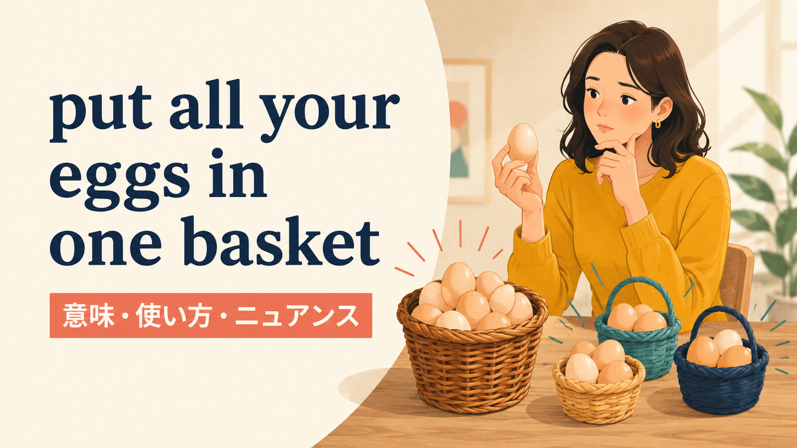 put all your eggs in one basketの意味は？「一つだけに頼る」の使い方・ニュアンス