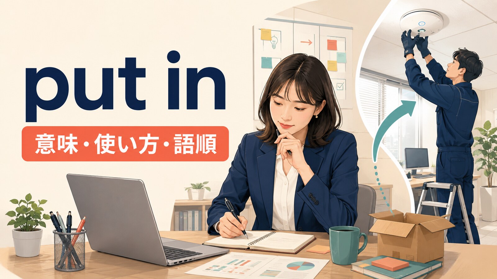 put inの意味は？「入れる・設置する・時間や努力を注ぐ・提出する」の使い方と語順