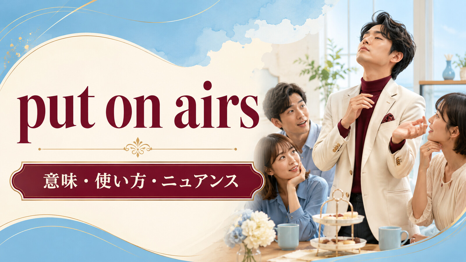 put on airsの意味とニュアンスを解説するアイキャッチ画像