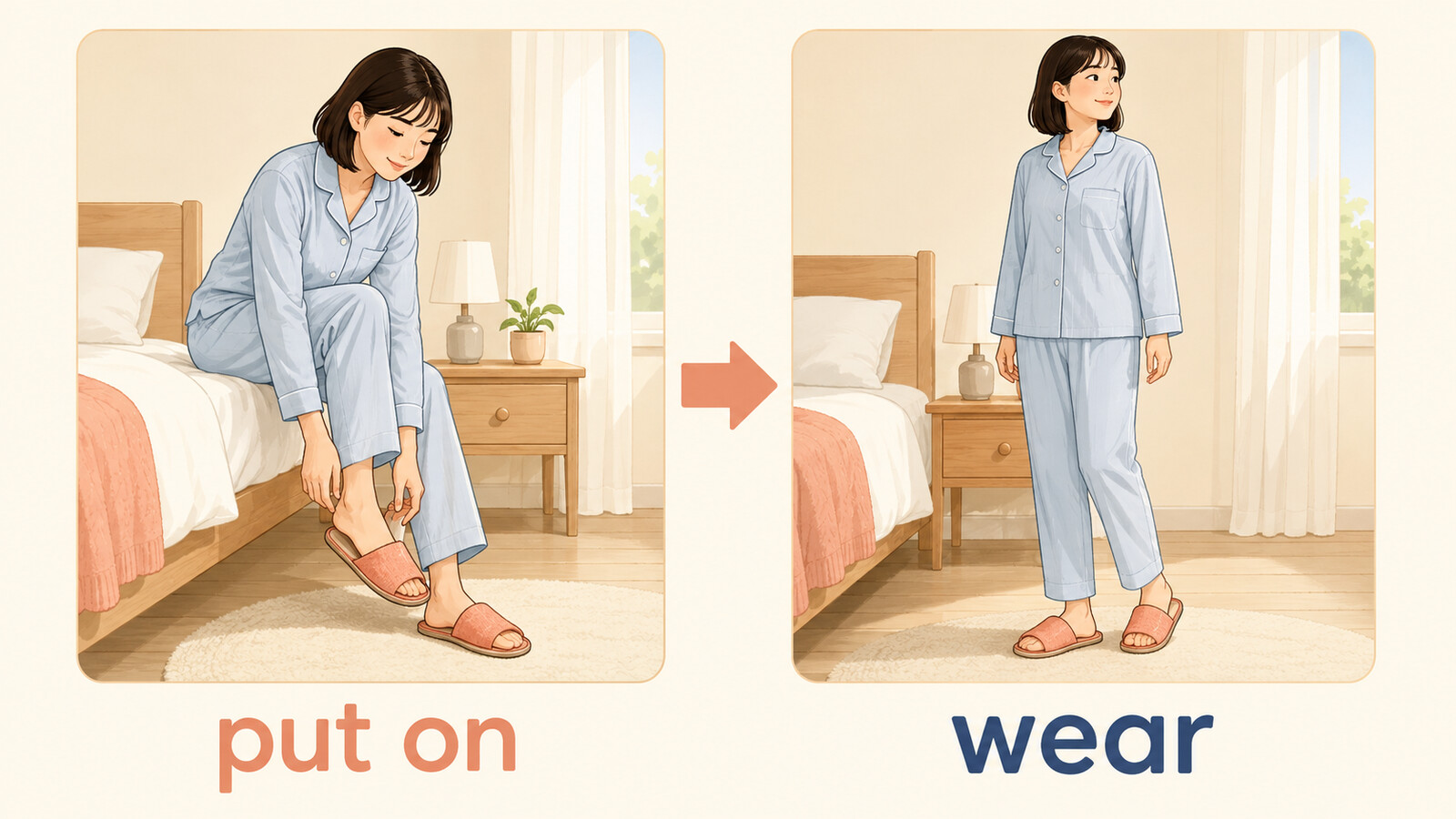 「スリッパを履く」は英語で?put on・wear・slip intoの違いと簡単な言い換え