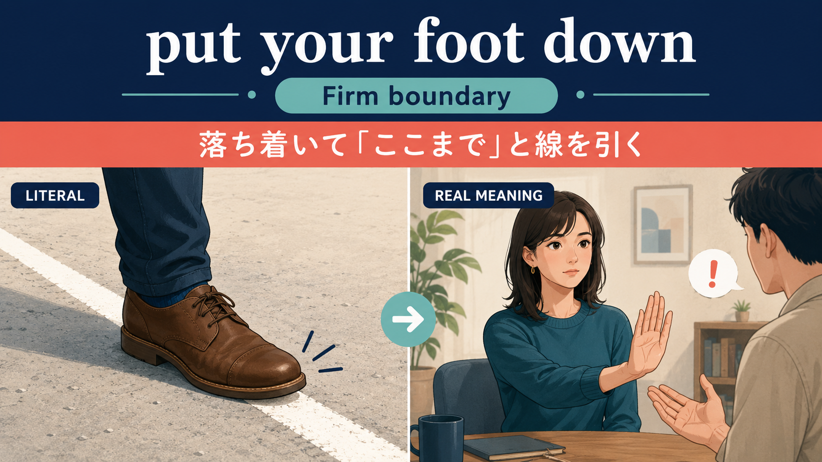 put your foot downの意味とニュアンスを示す解説図