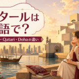 カタールは英語で?Qatar・Qatari・Dohaの違いを示すドーハの横長イラスト