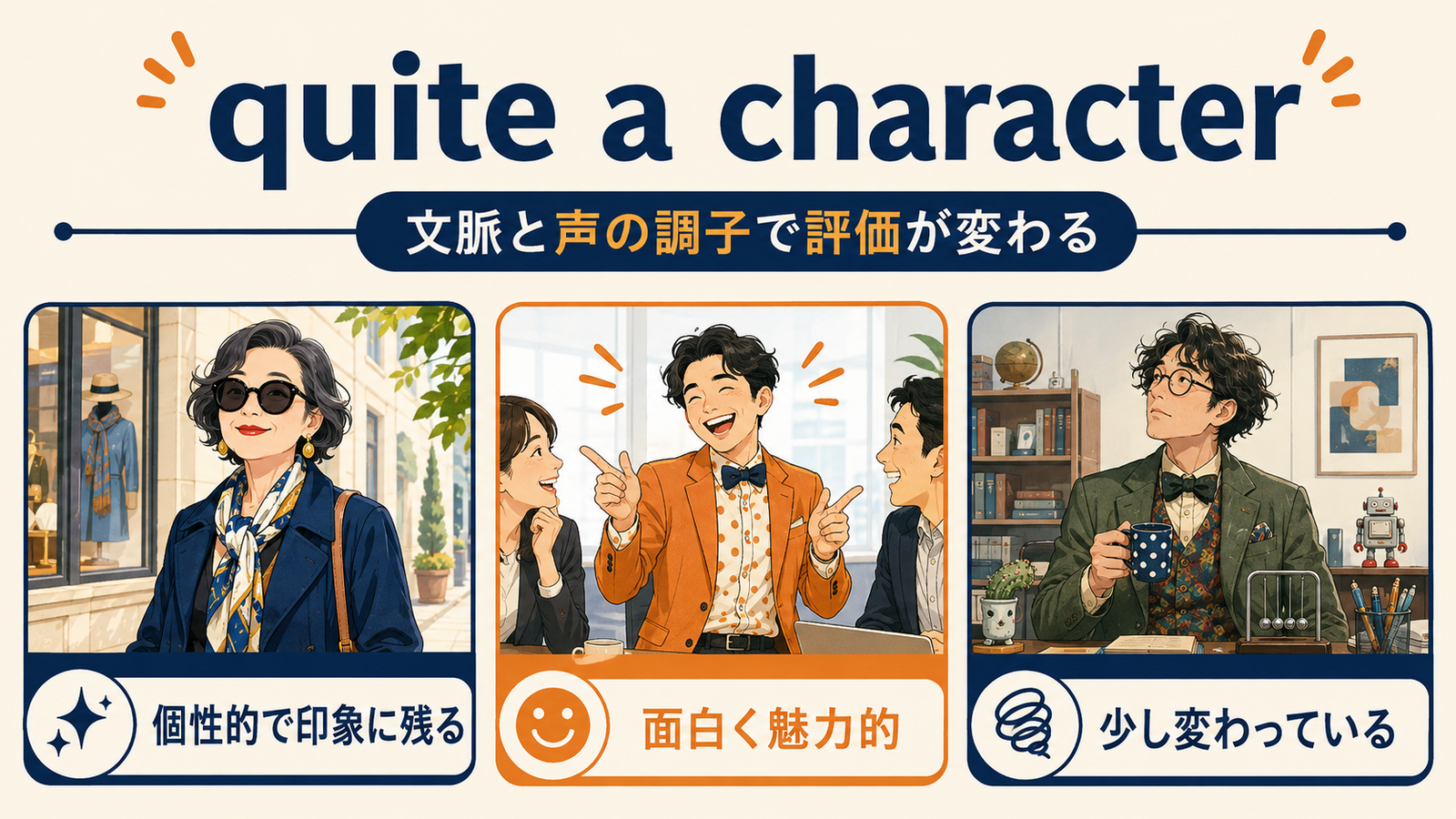 quite a characterの文脈によるニュアンスの違い