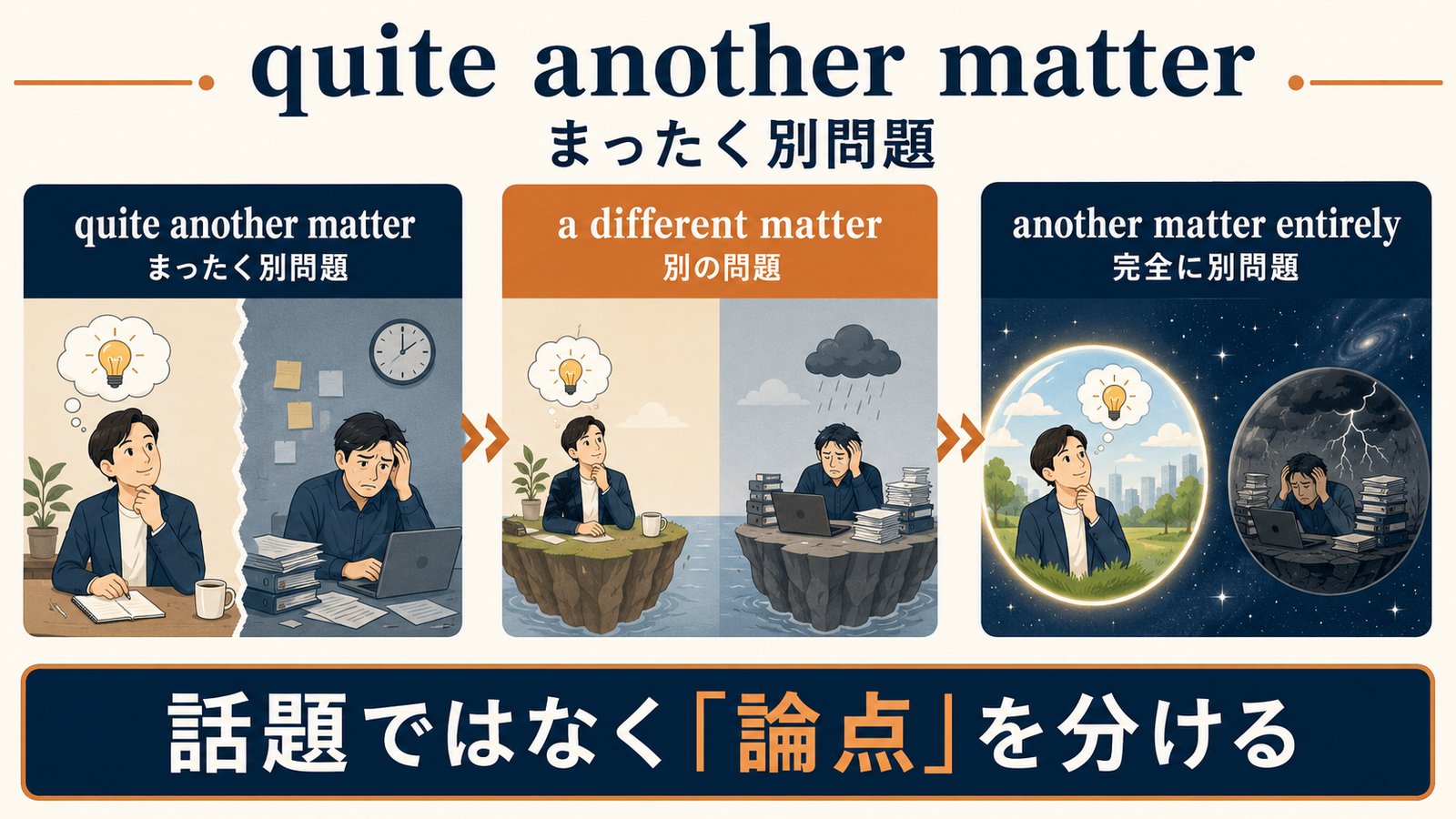 quite another matterと類似表現のニュアンス比較