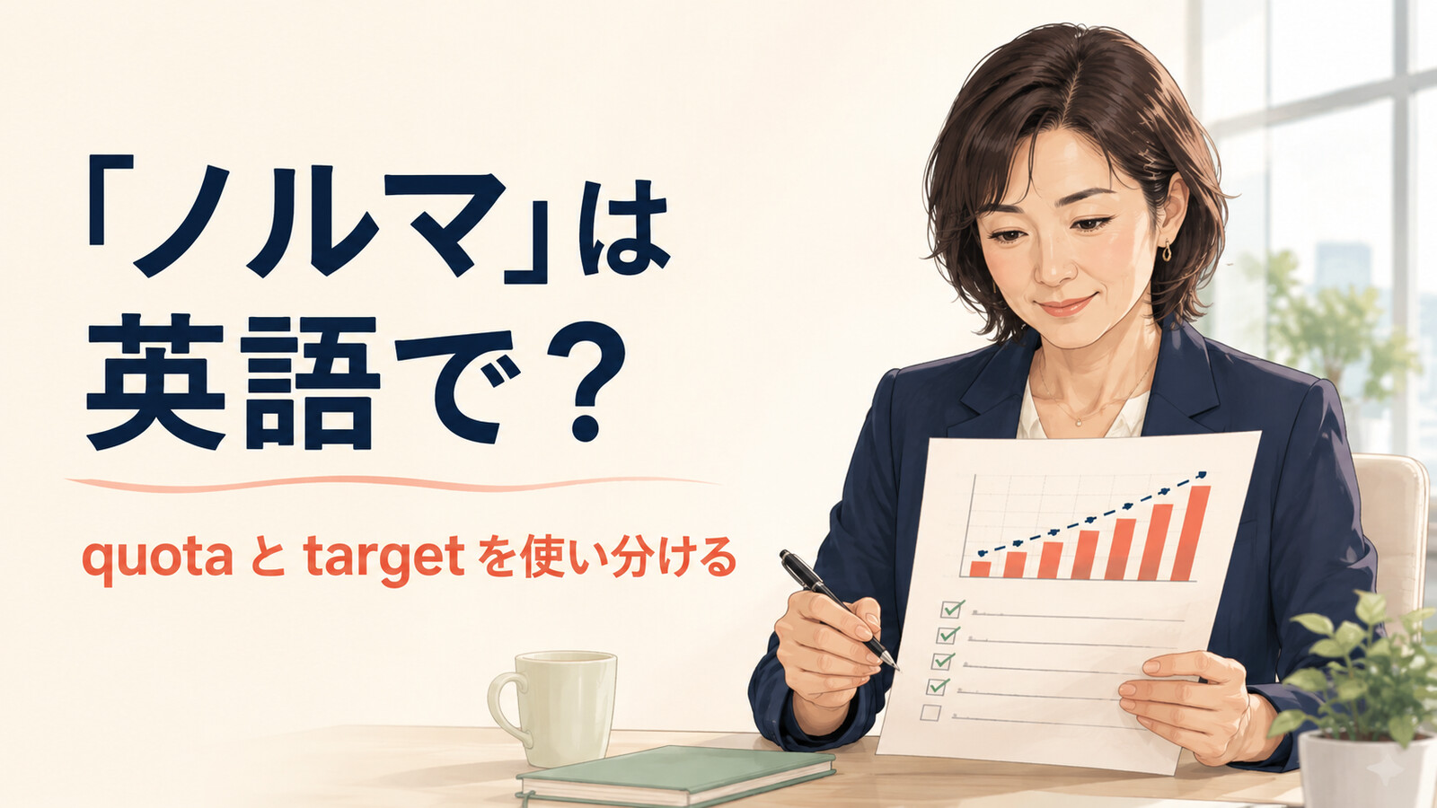 ノルマは英語でquotaとtargetを使い分けると伝えるイラスト