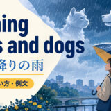 raining cats and dogsの意味と使い方を説明するアイキャッチ画像