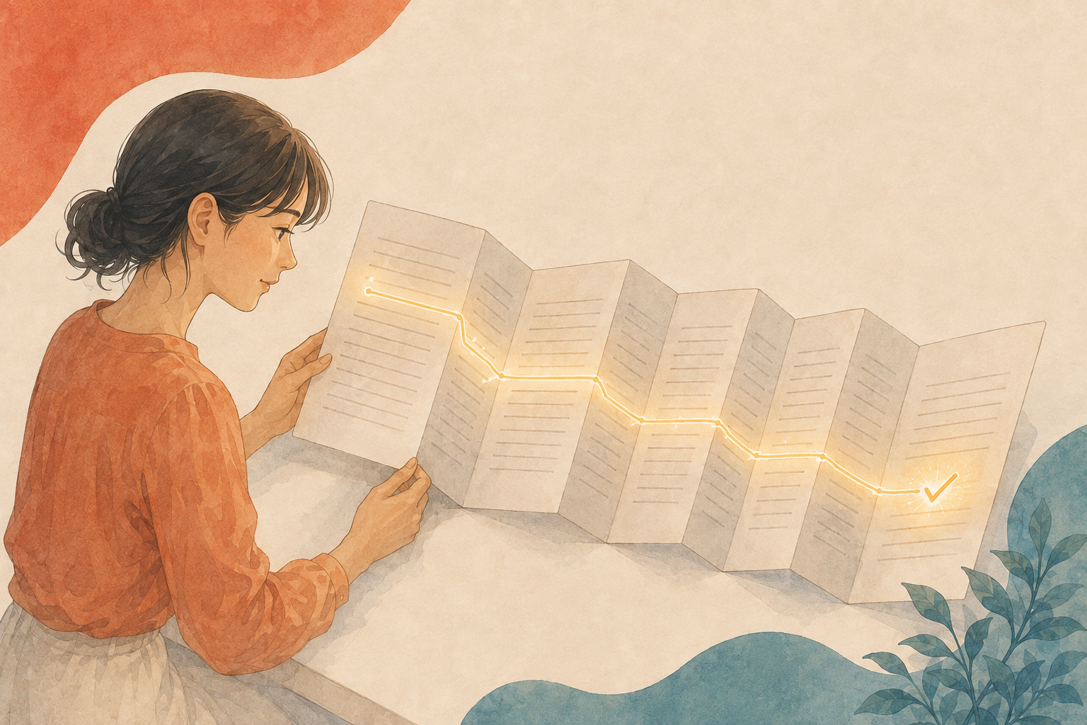 文章を最初から最後まで順に読み通す女性