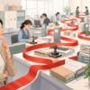 複雑な書類手続きを赤いテープで表したred tapeのイラスト