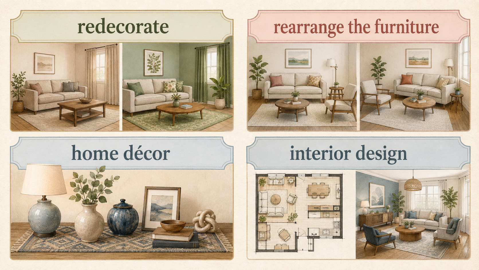 「模様替え」は英語で？redecorate・rearrange the furniture・home décorの違い