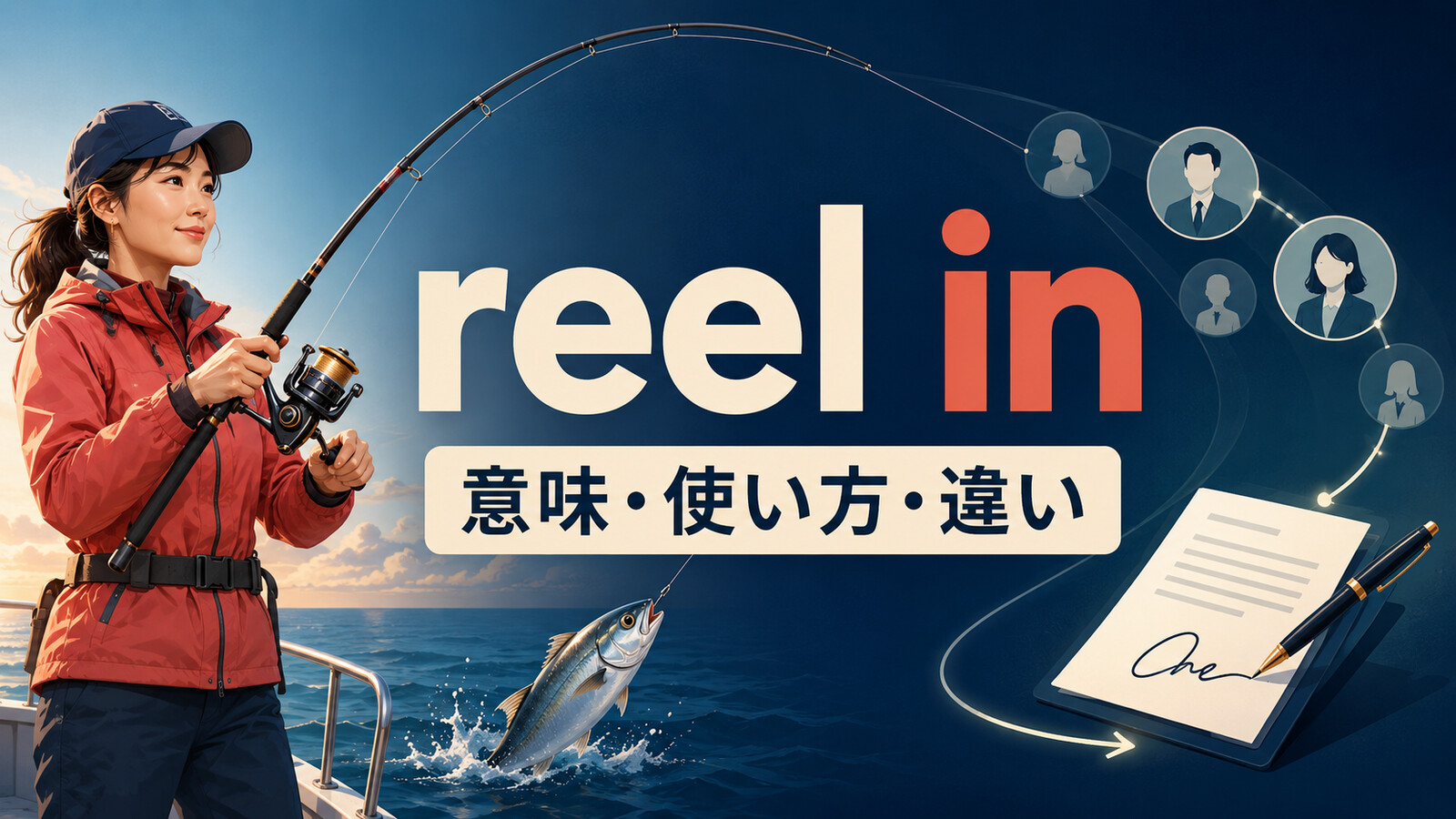 reel inの意味・使い方・例文と類似表現との違いを解説するアイキャッチ