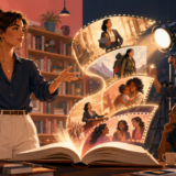 架空の女性プロデューサーが本から広がる多様な女性の物語を映画制作チームと形にするイラスト