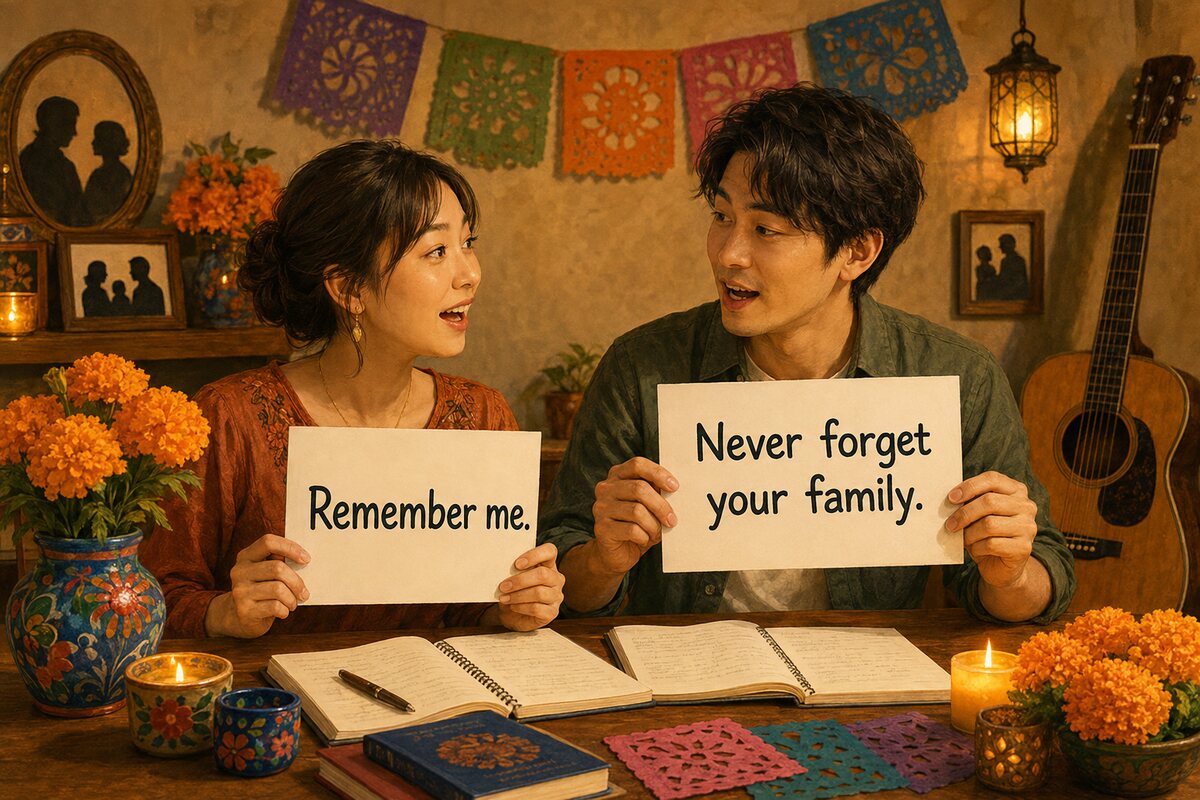 Remember me.とNever forget your family.を練習する大人の英語学習者