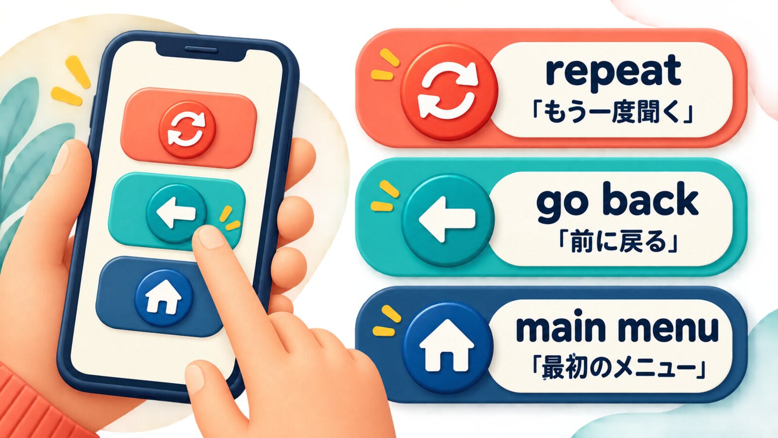 repeat the options・go back・return to the main menuの違い
