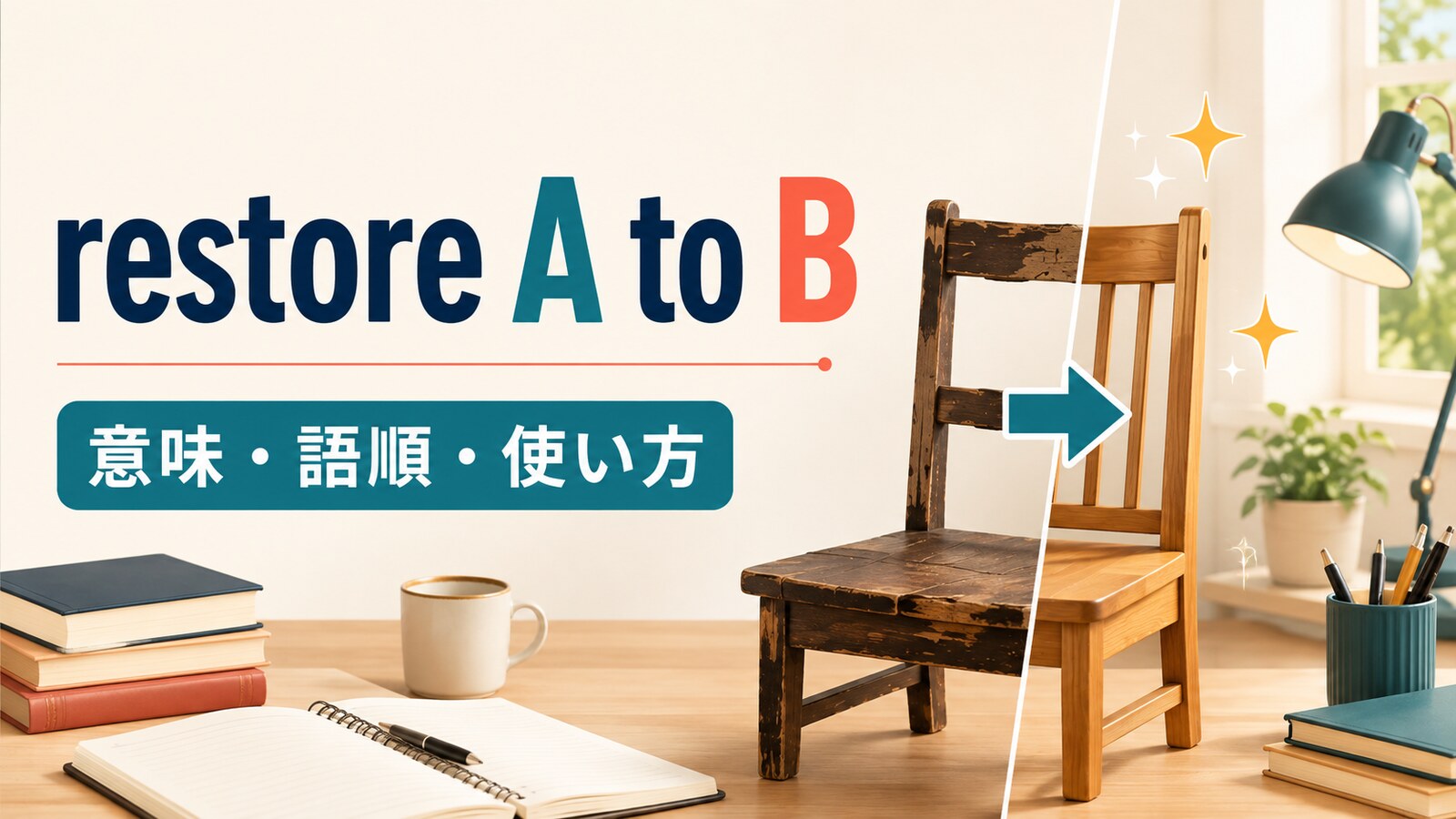 restore A to Bの意味・語順・使い方を示すアイキャッチ画像