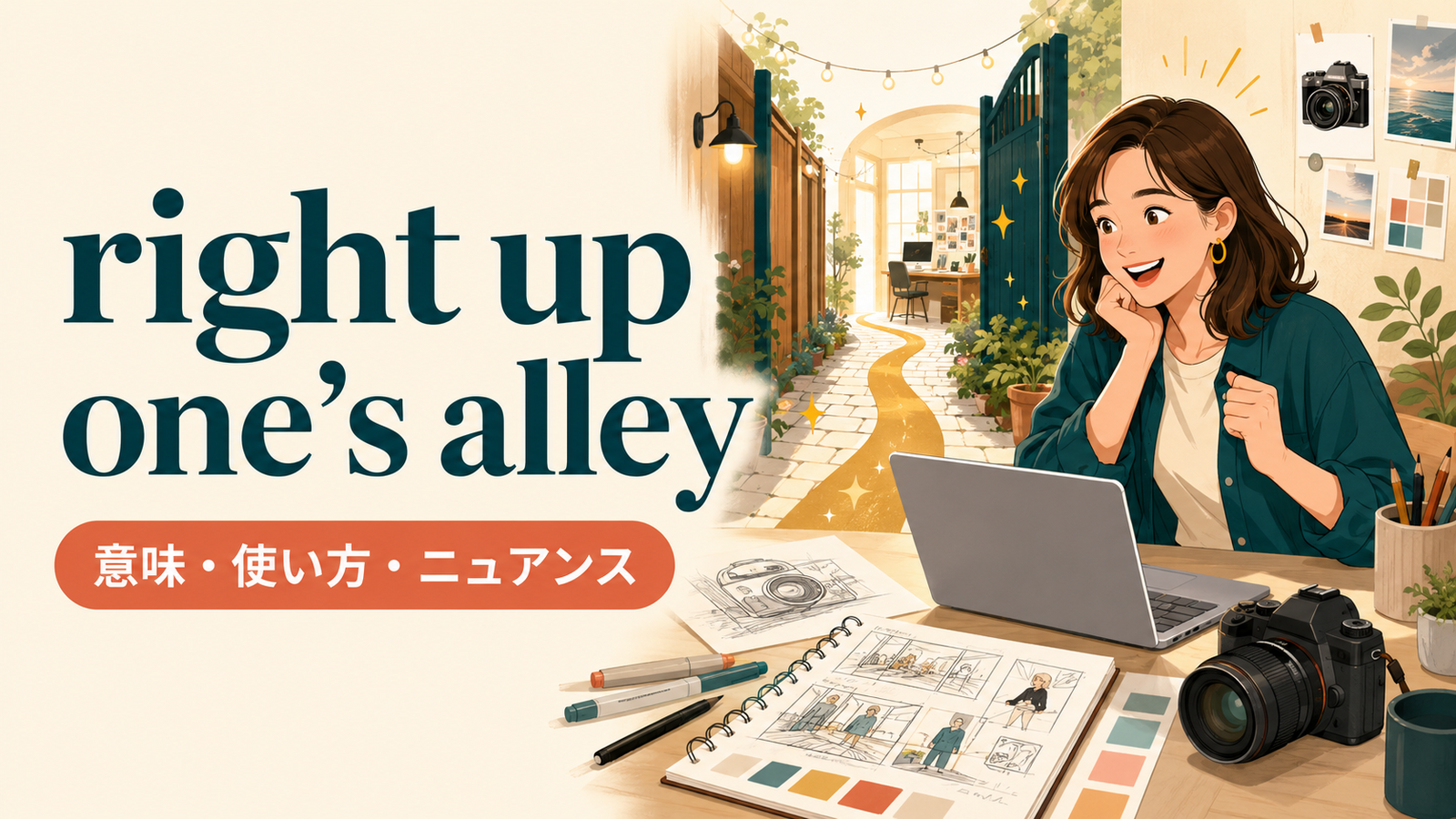 right up one’s alleyの意味・使い方・ニュアンスを解説するアイキャッチ画像
