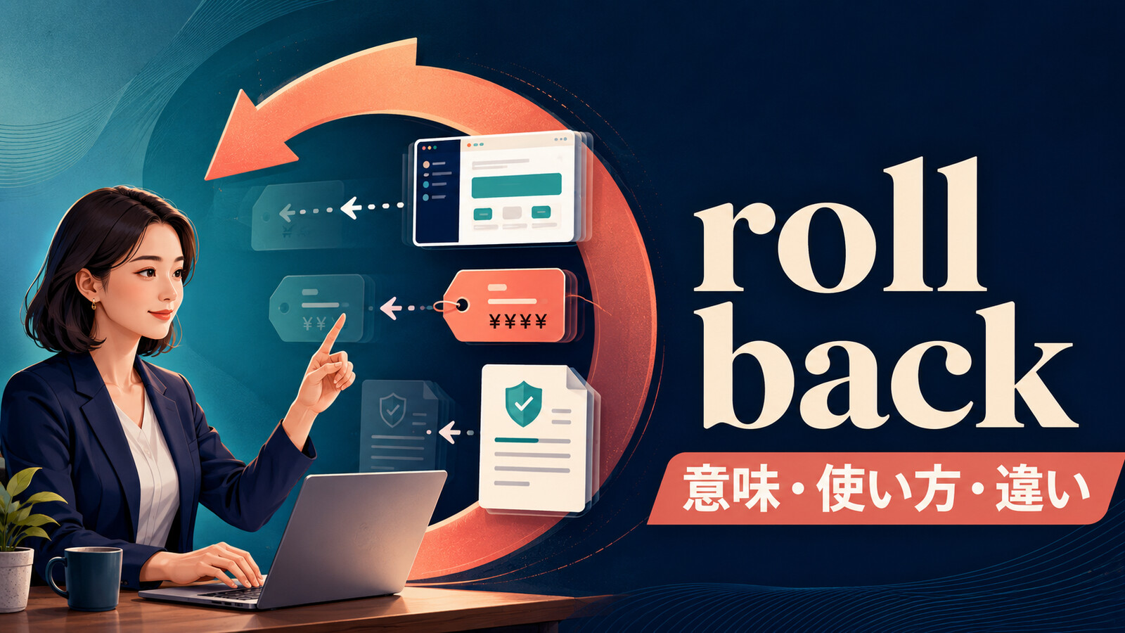 roll backの意味・使い方・例文と類似表現との違いを解説するアイキャッチ