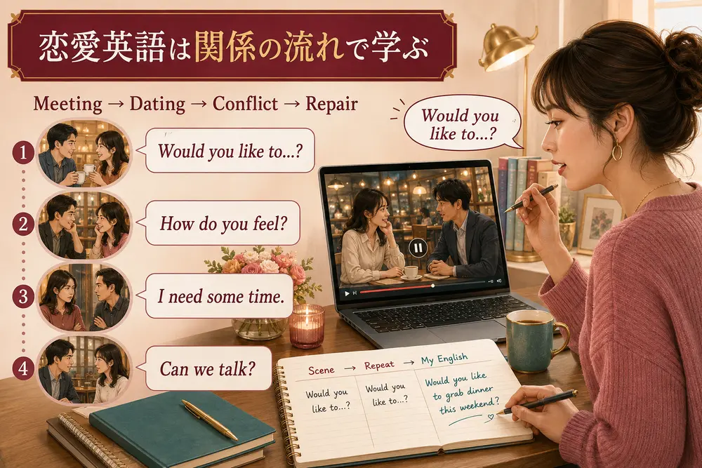 恋愛英語をMeeting Dating Conflict Repairの流れで学ぶ方法
