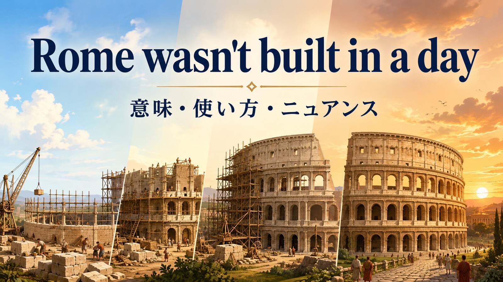 Rome wasn't built in a dayの意味・使い方・ニュアンスを解説するアイキャッチ画像
