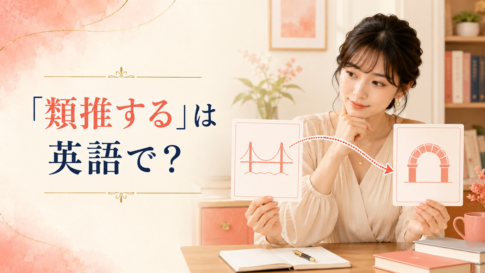 「類推する」は英語で？既知の橋の仕組みから別のアーチ構造へ考えをつなぐ女性