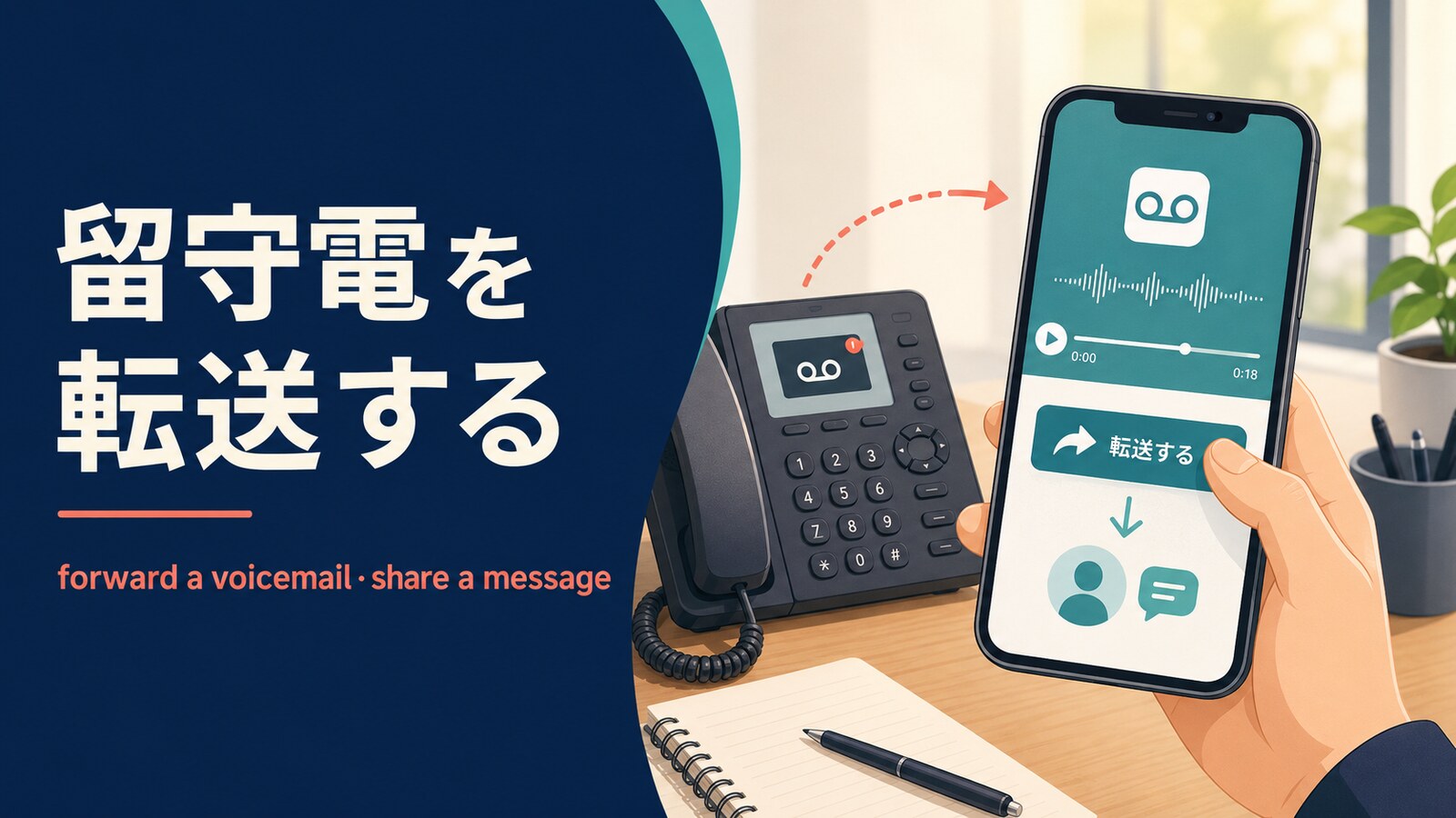 留守電を転送する英語とforward・shareの違い