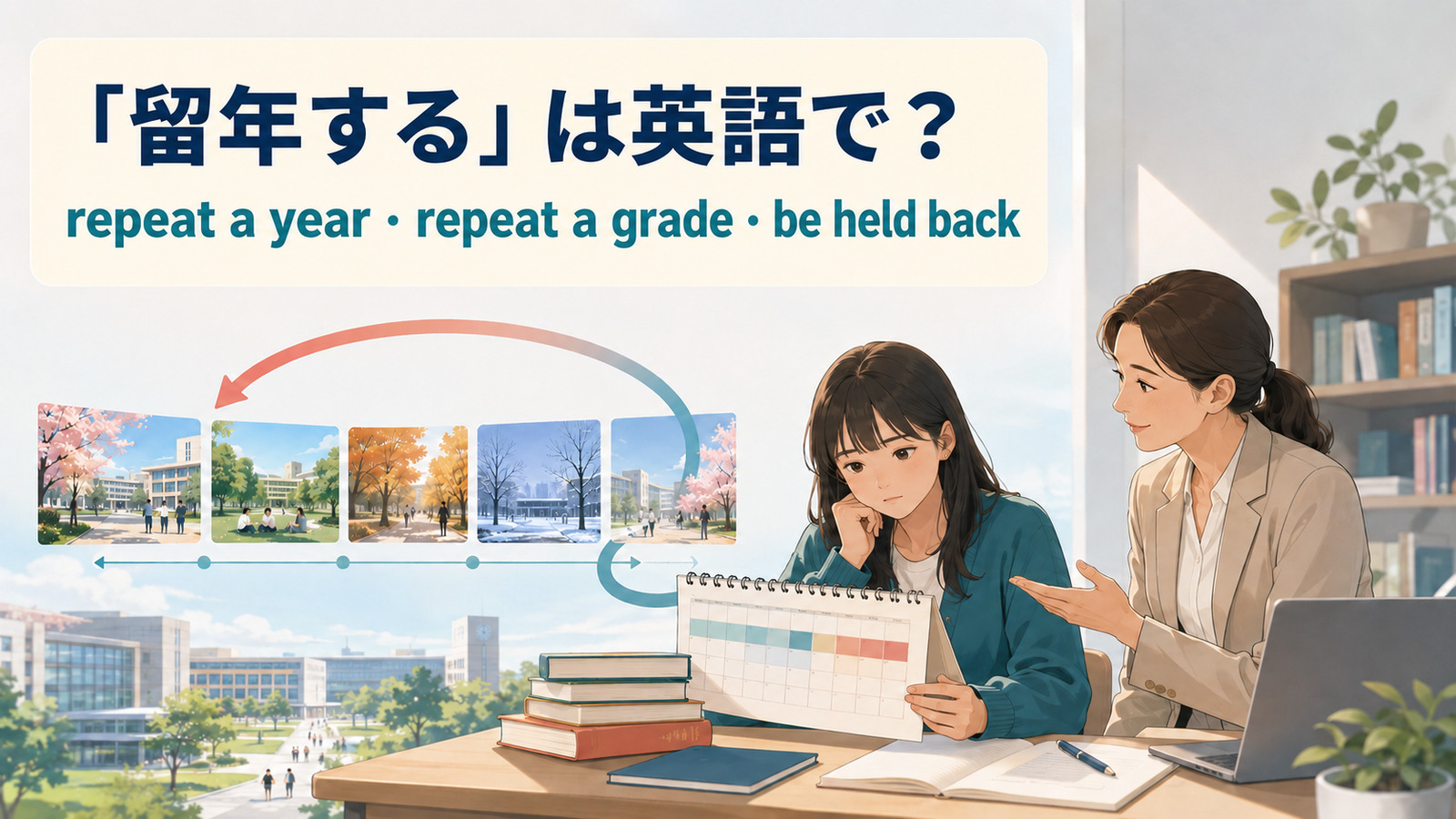 「留年する」は英語で？repeat a year・repeat a grade・be held backの違いと簡単な言い換え