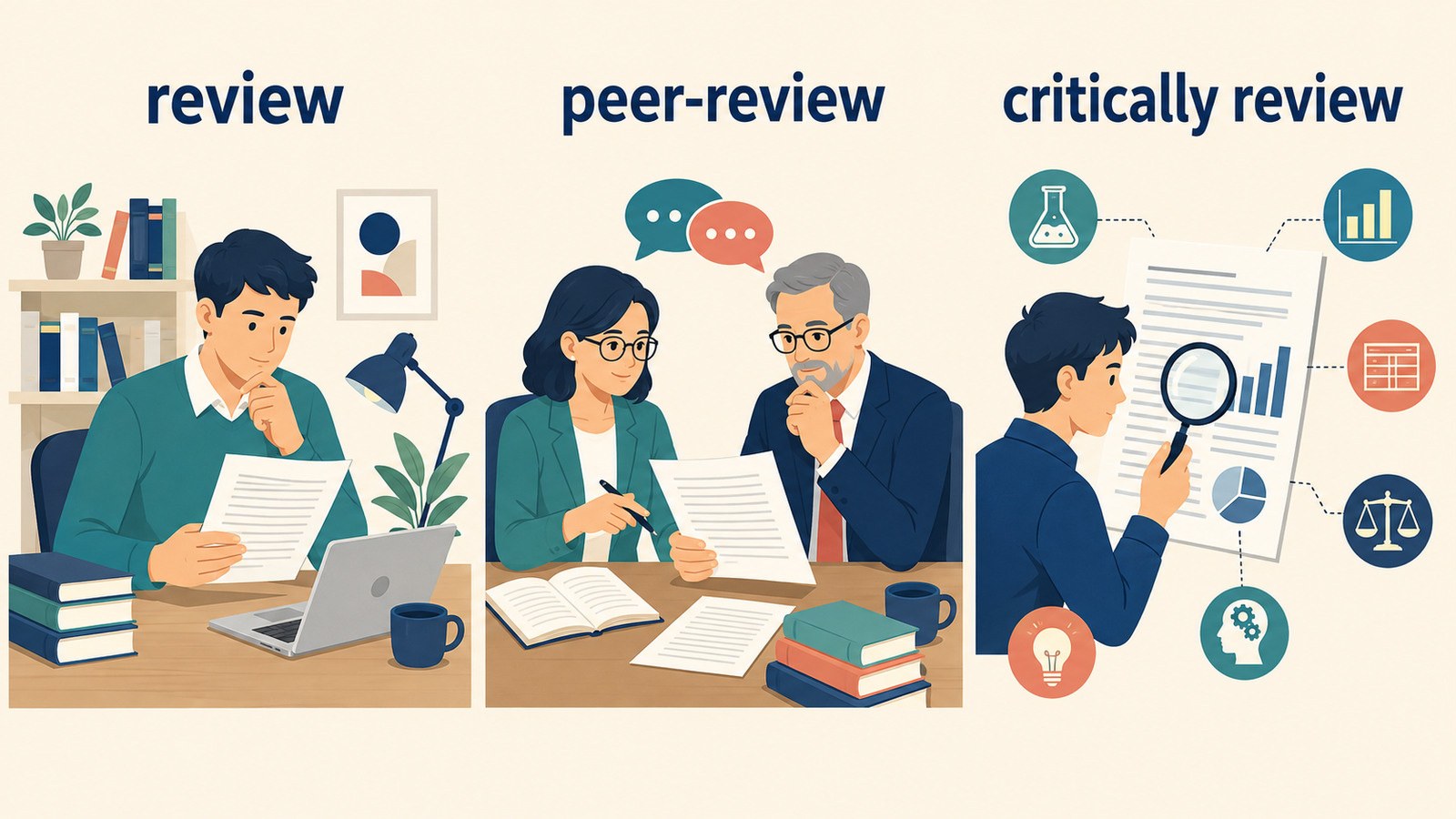 査読するを表すreview・peer-review・critically reviewの違い