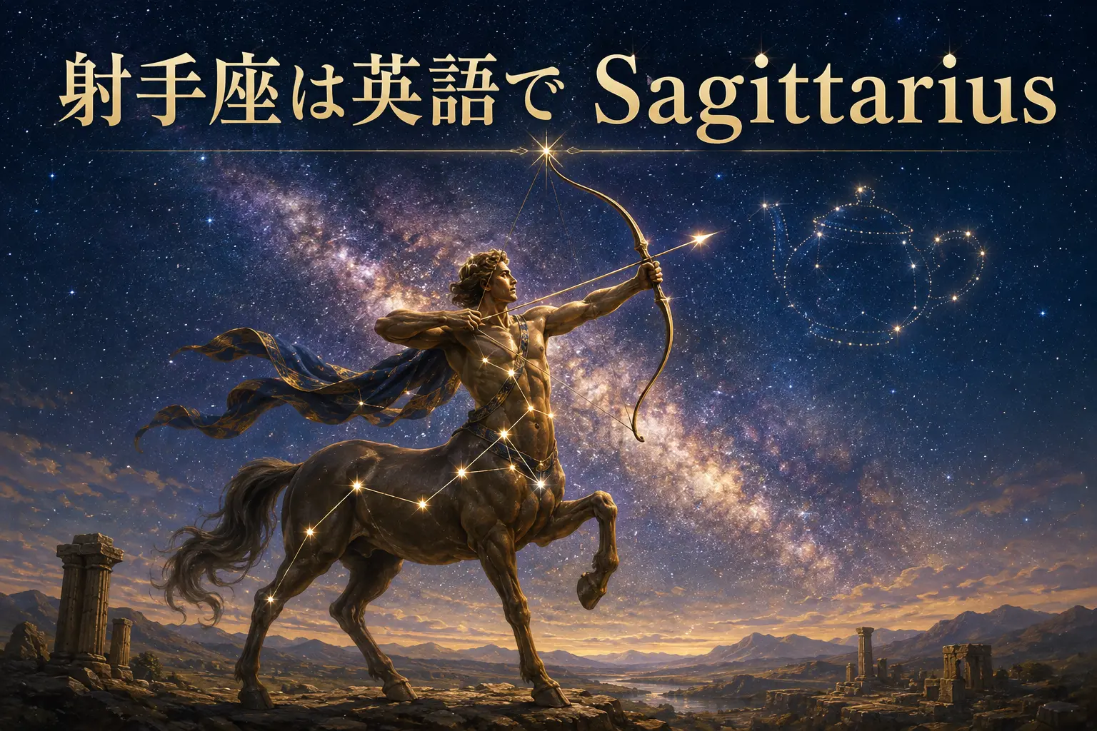 射手座は英語でSagittarius｜天の川と弓を引く射手の星座イラスト