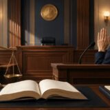 法廷での弁護・証言・宣誓を表す法律英語のイメージ