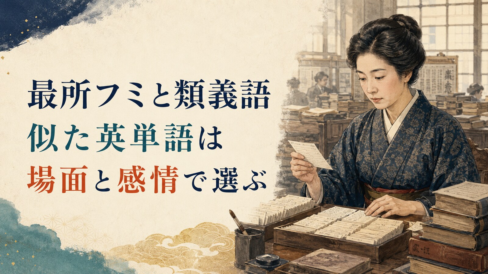 最所フミの英語類義語研究を表すイラスト