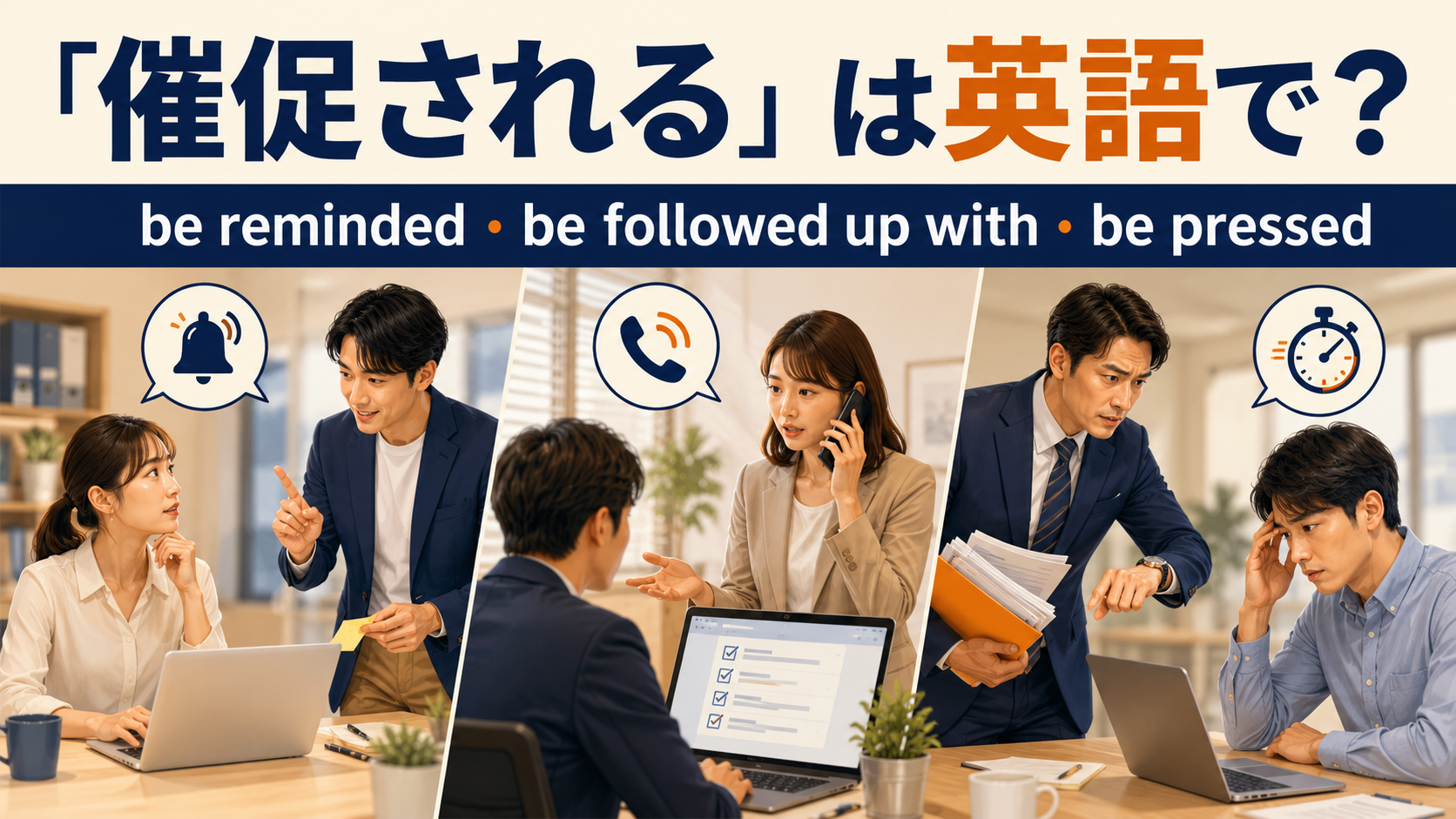 催促されるは英語で？be reminded・be followed up with・be pressedの違い