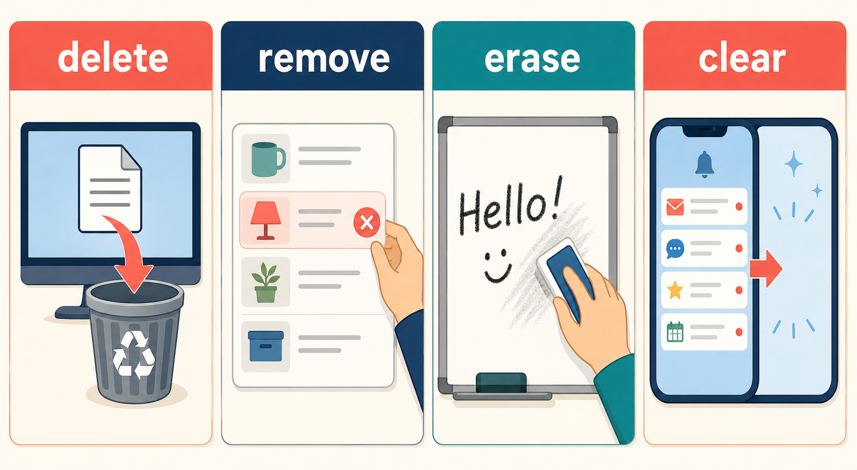 delete・remove・erase・clearの違いを場面別に比較