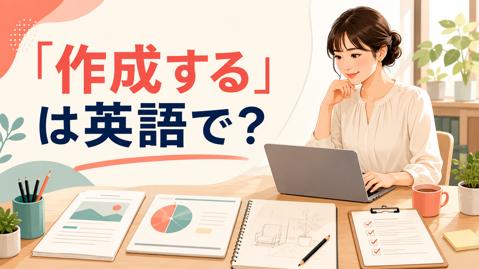 「作成する」は英語で？と大きく表示した英語学習記事のアイキャッチ